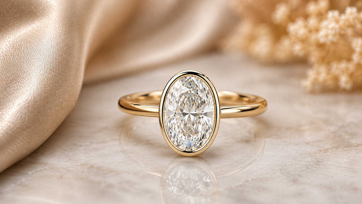 Oval Shape Bezel Setting Engagement Ring
