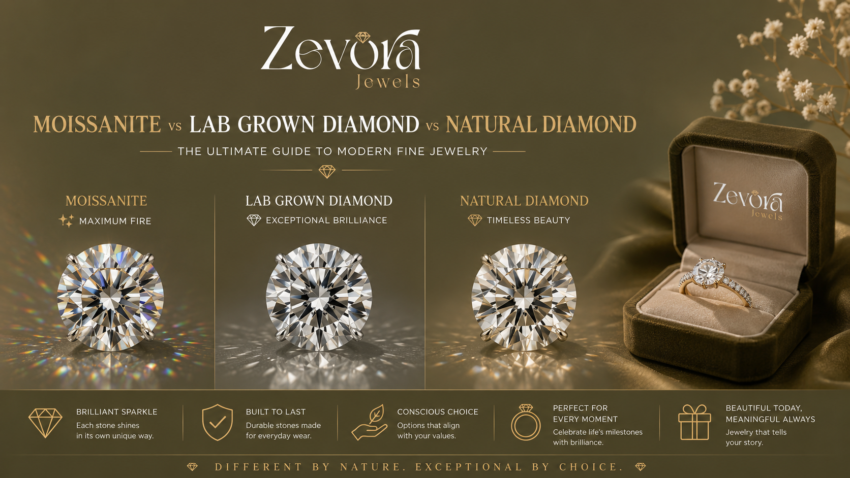 Moissanite vs Lab Grown Diamond vs Natural Diamond