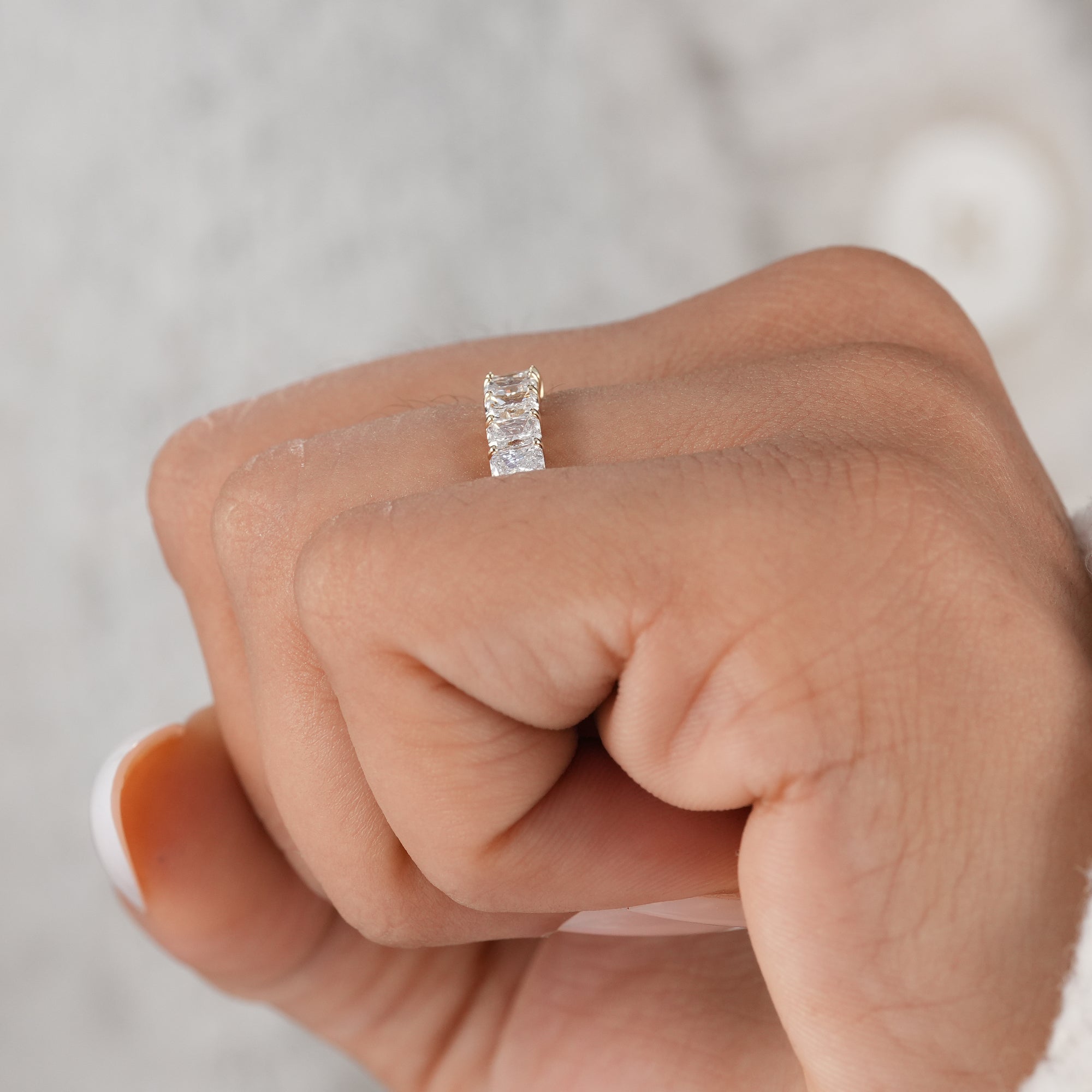 Modern radiant wedding band for everyday wear.