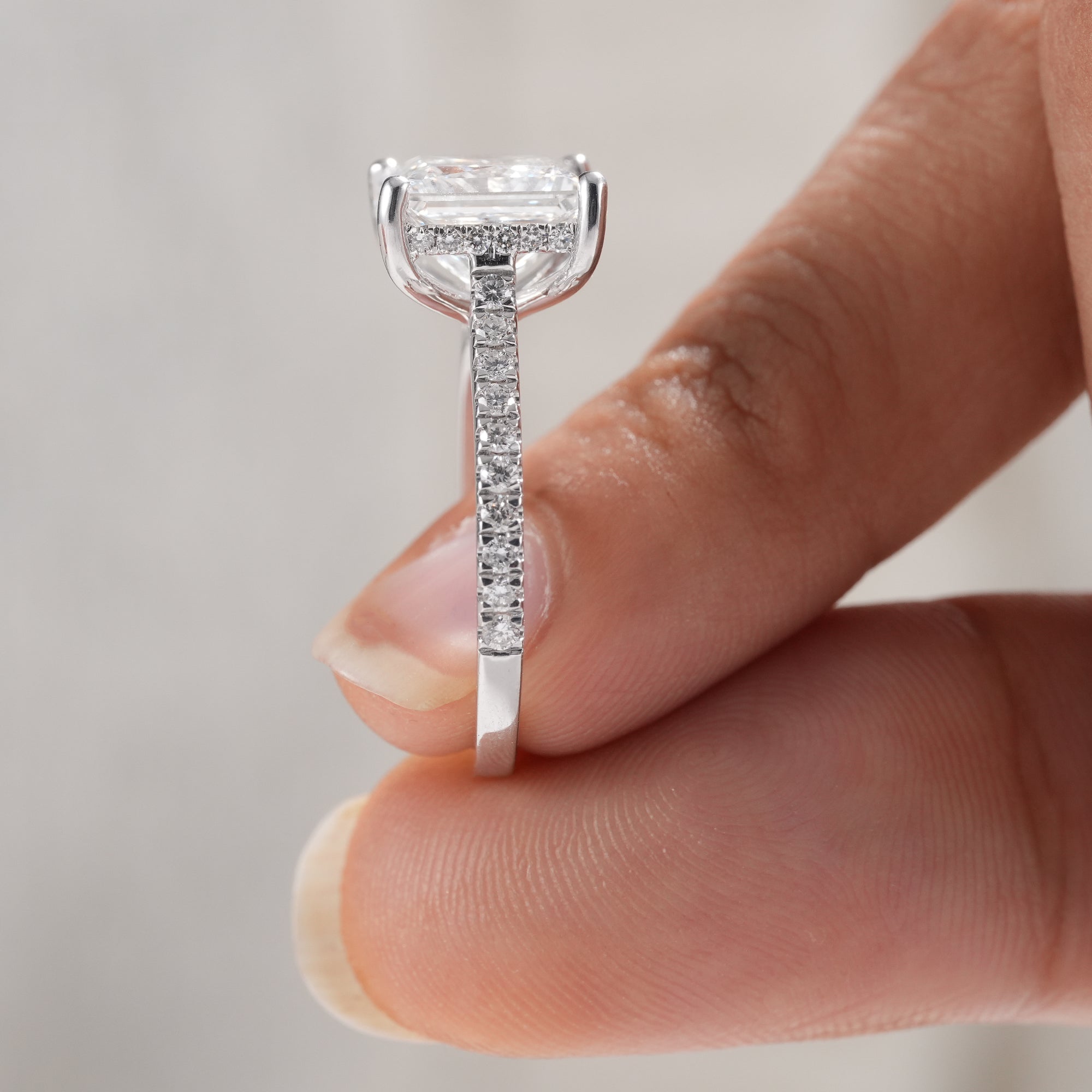 Hidden halo lab grown diamond proposal ring.