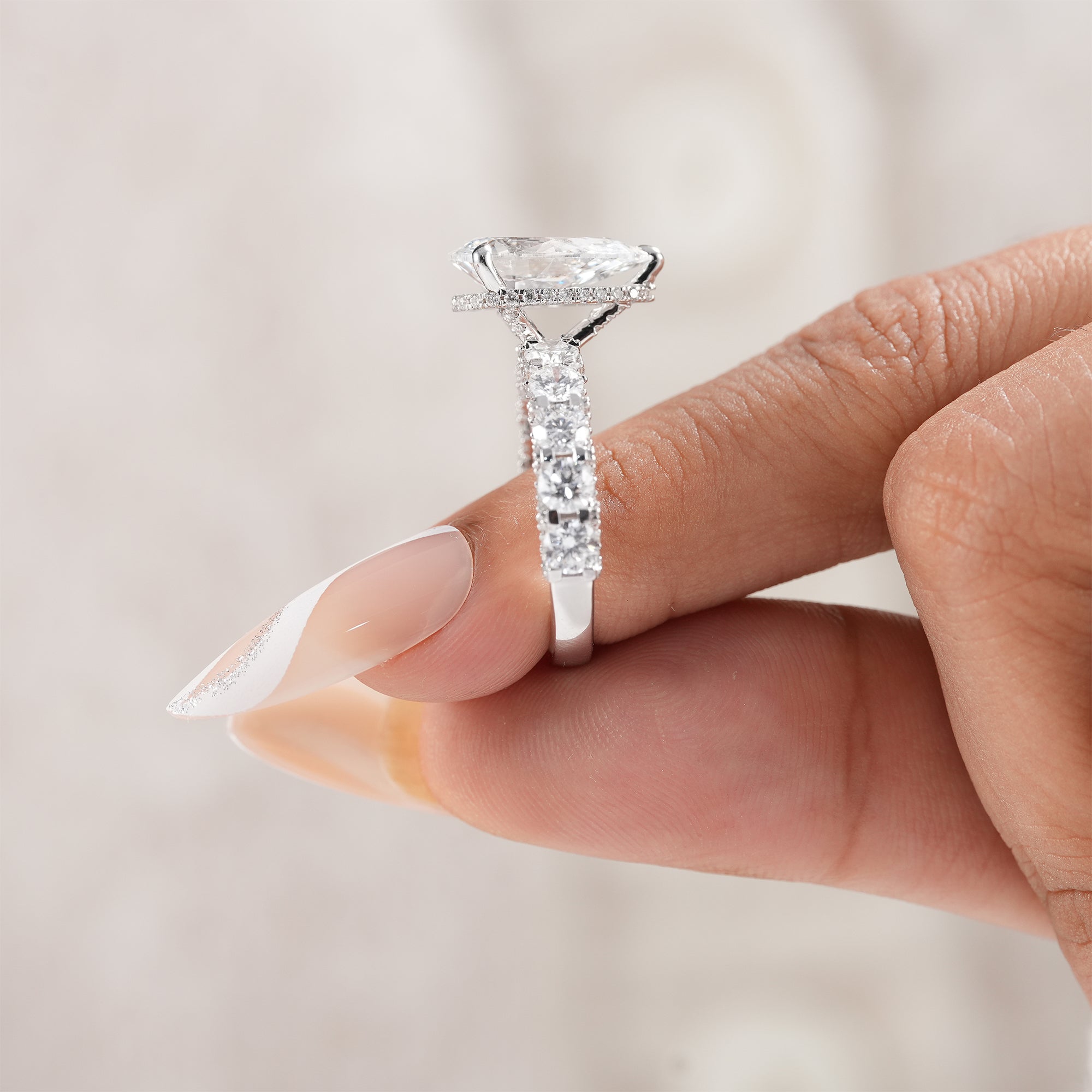 Fine jewelry pear lab grown diamond bridal ring.