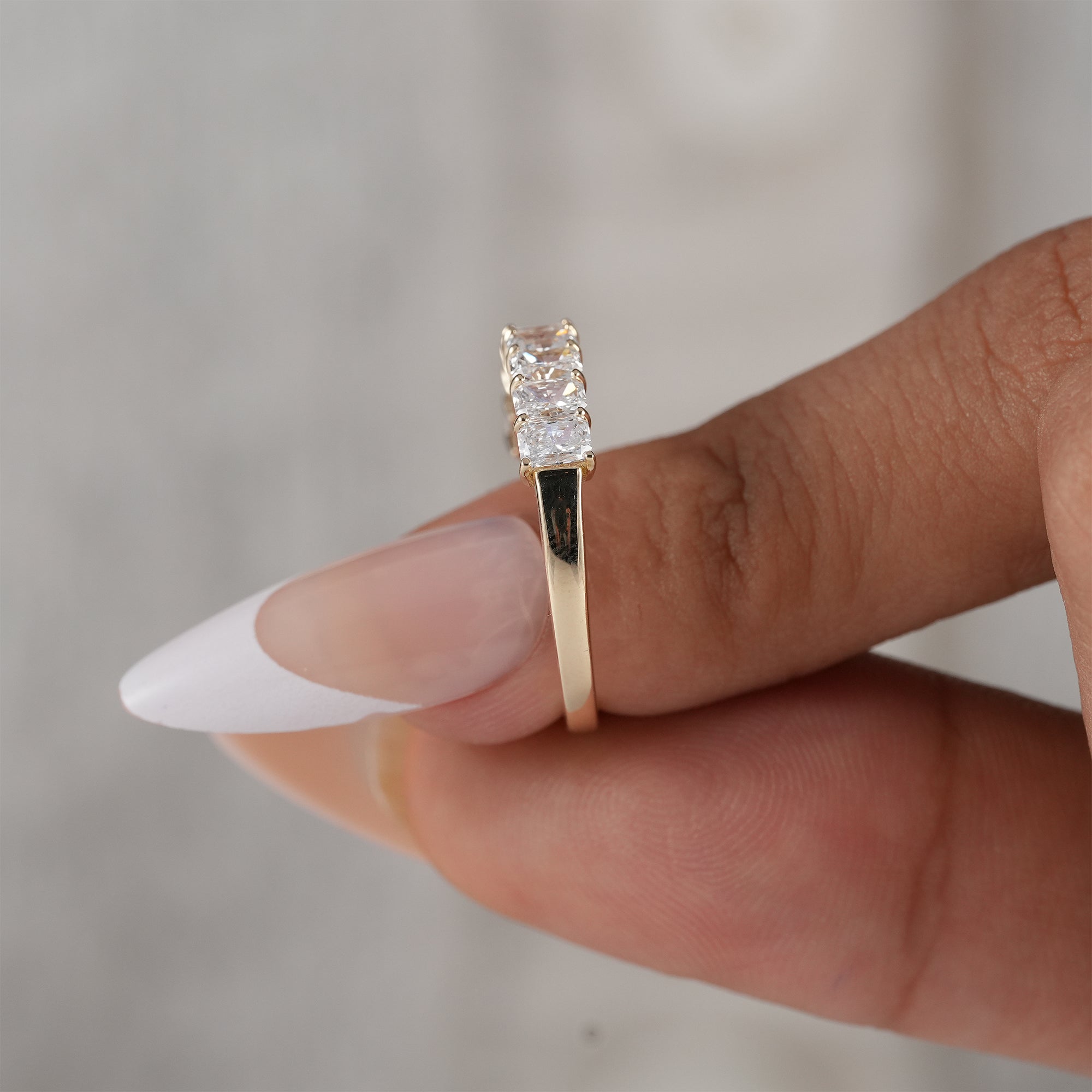 Luxury radiant lab diamond stacking ring.
