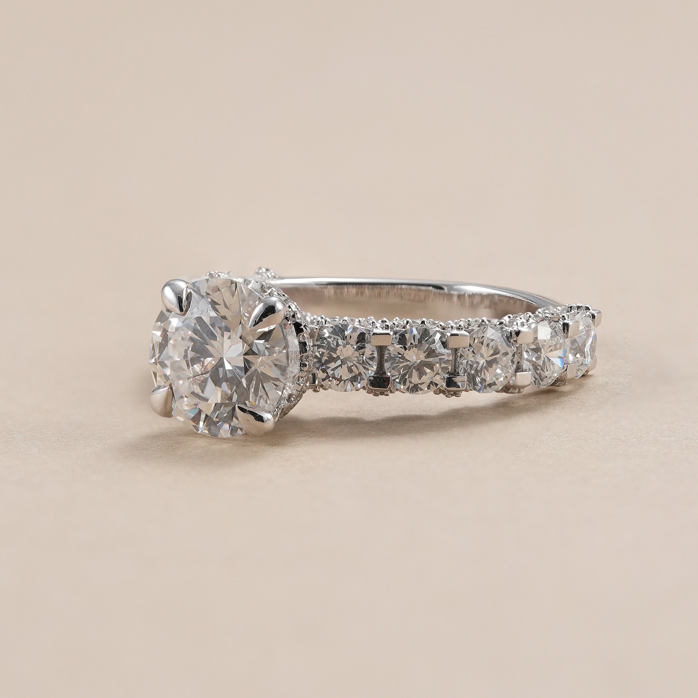 IGI certified round lab grown diamond engagement ring in white gold.