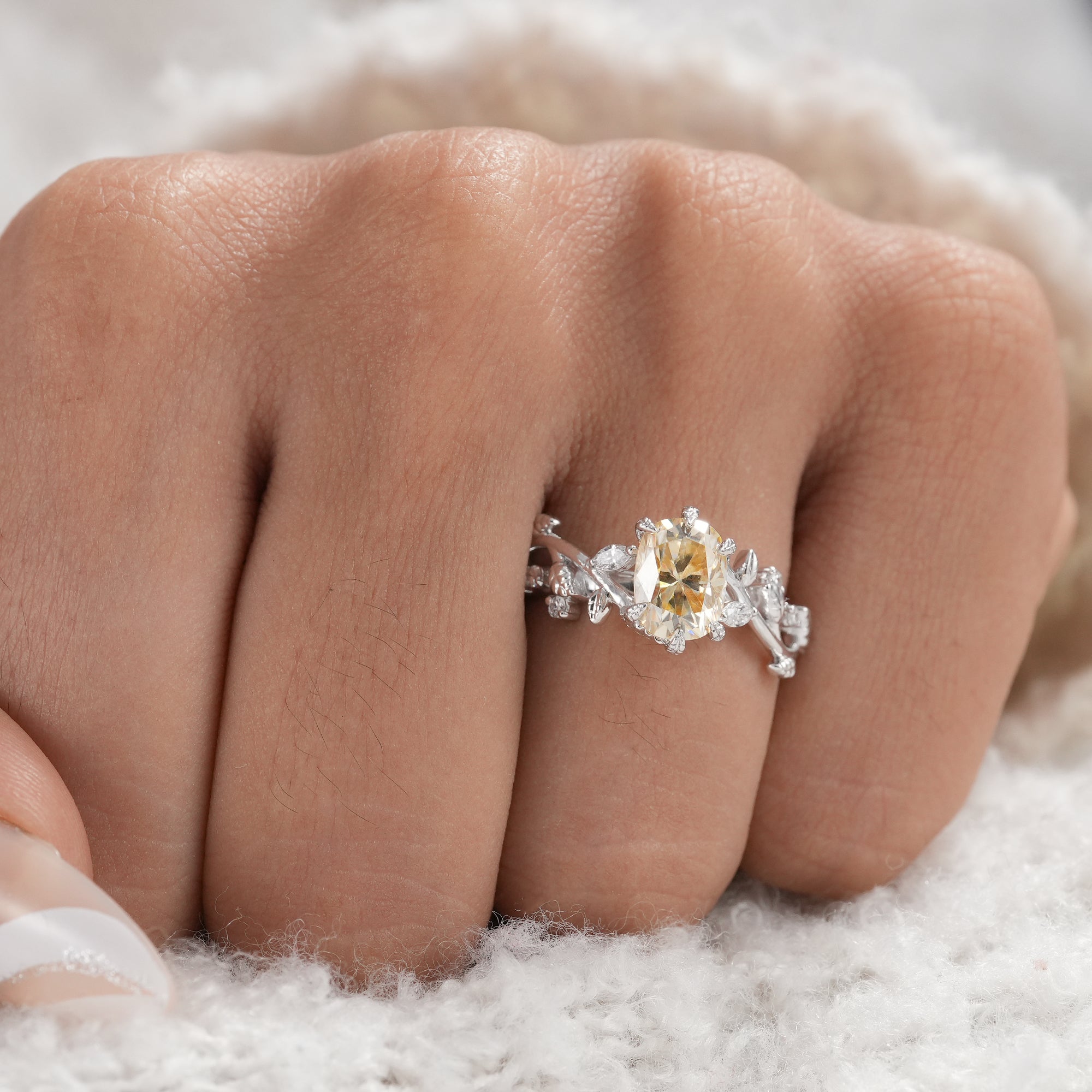 Sustainable yellow lab grown diamond ring for women.