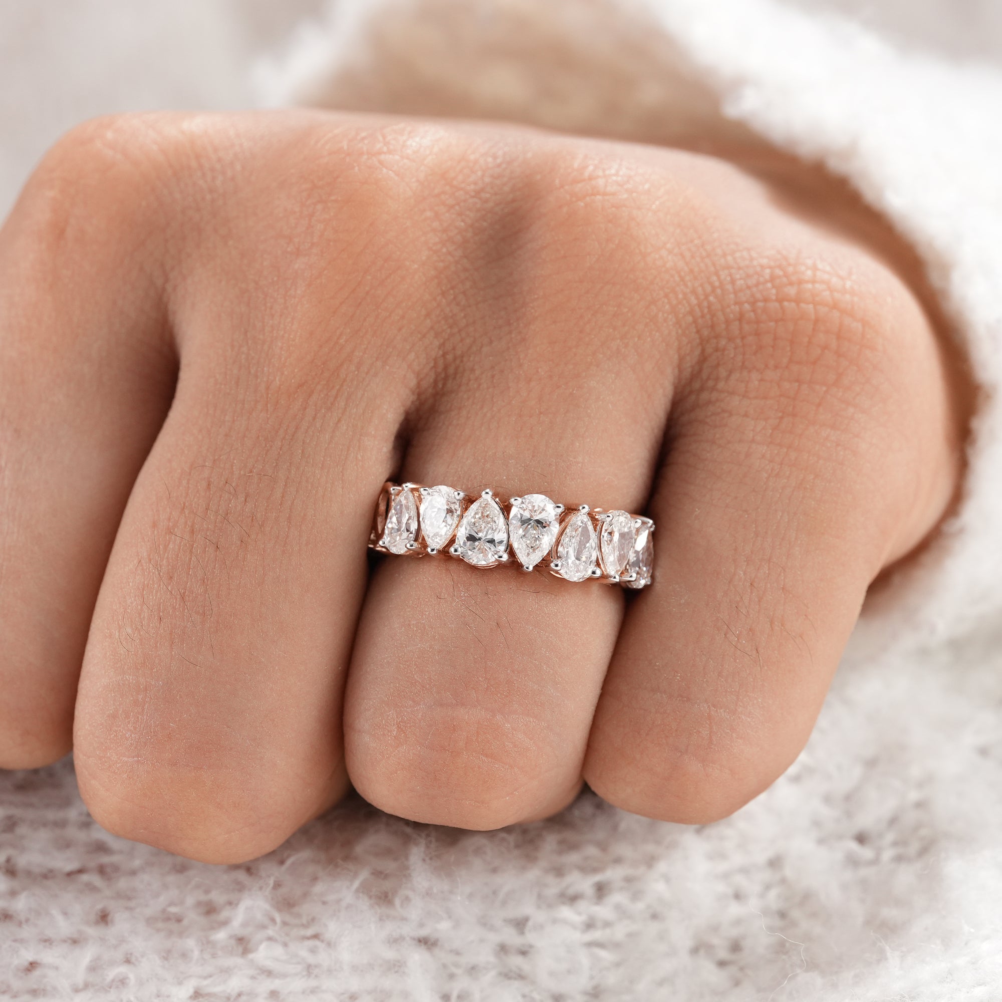 Elegant pear diamond stackable band for women.