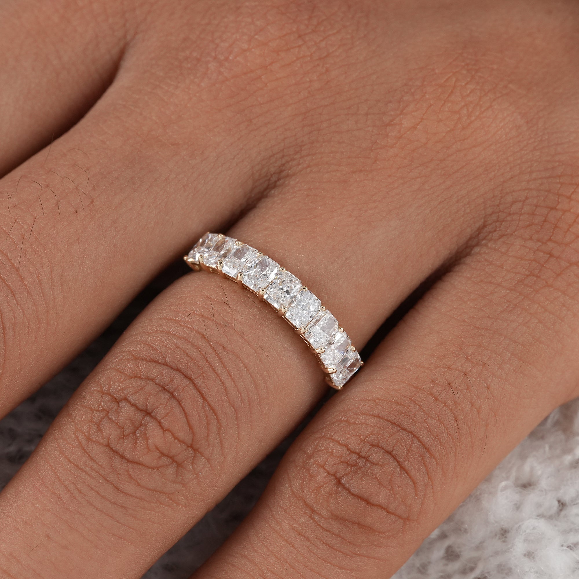 Sustainable lab grown radiant diamond band.