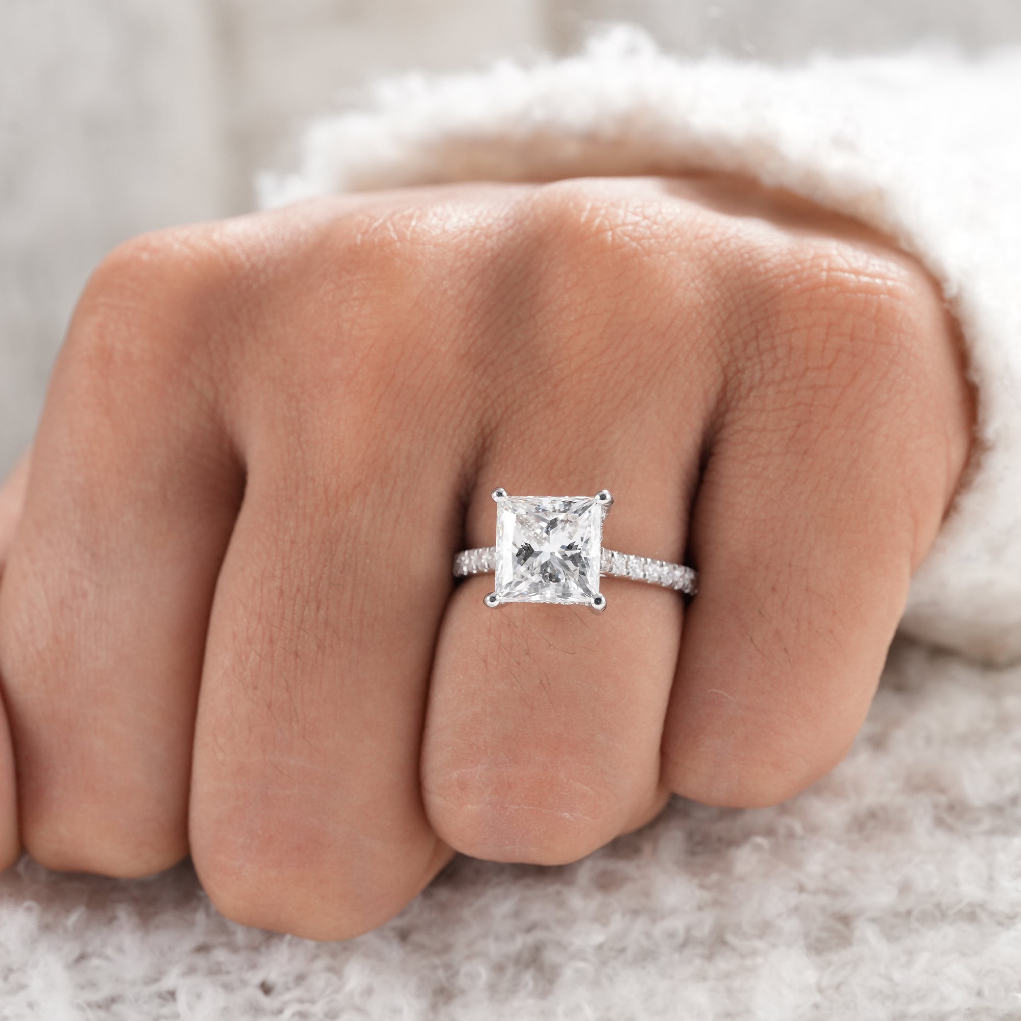 Ethical lab diamond hidden halo ring for women.
