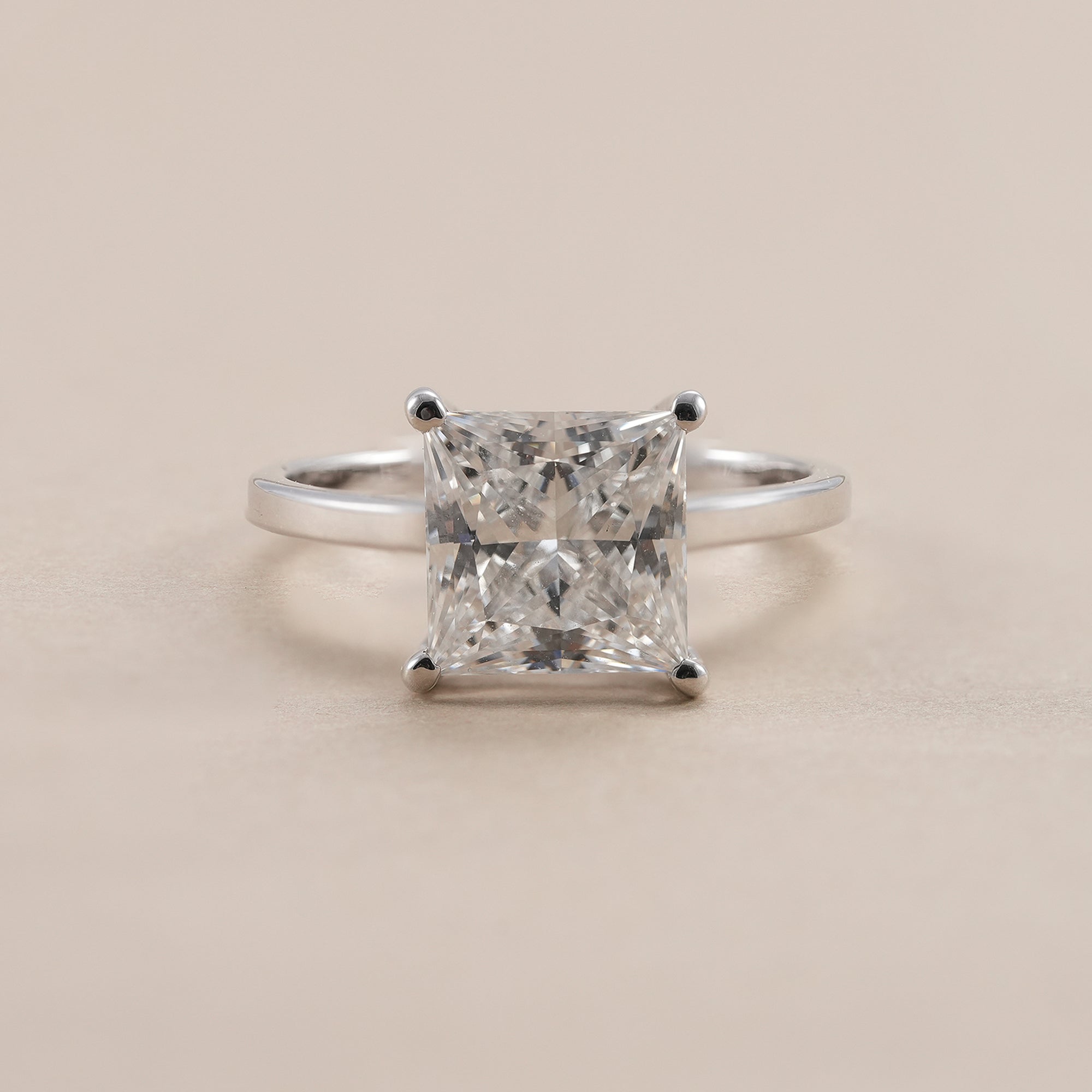 Princess diamond engagement ring with 3 CT lab grown diamond and hidden halo.