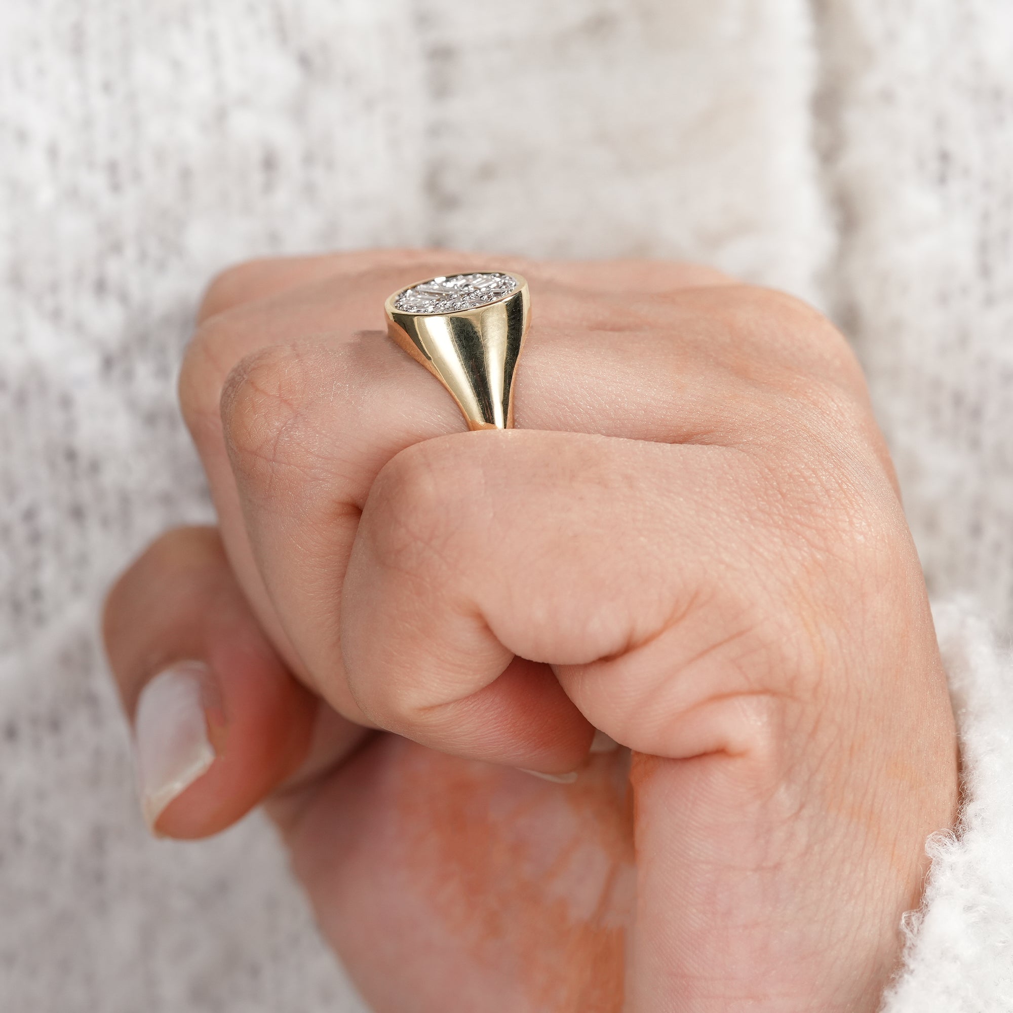 Elegant unisex diamond signet ring handcrafted in gold