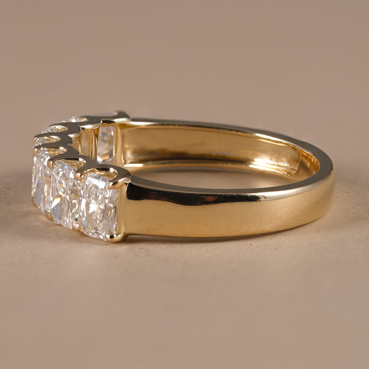 Elegant radiant cut lab diamond wedding band showcasing premium full eternity craftsmanship.