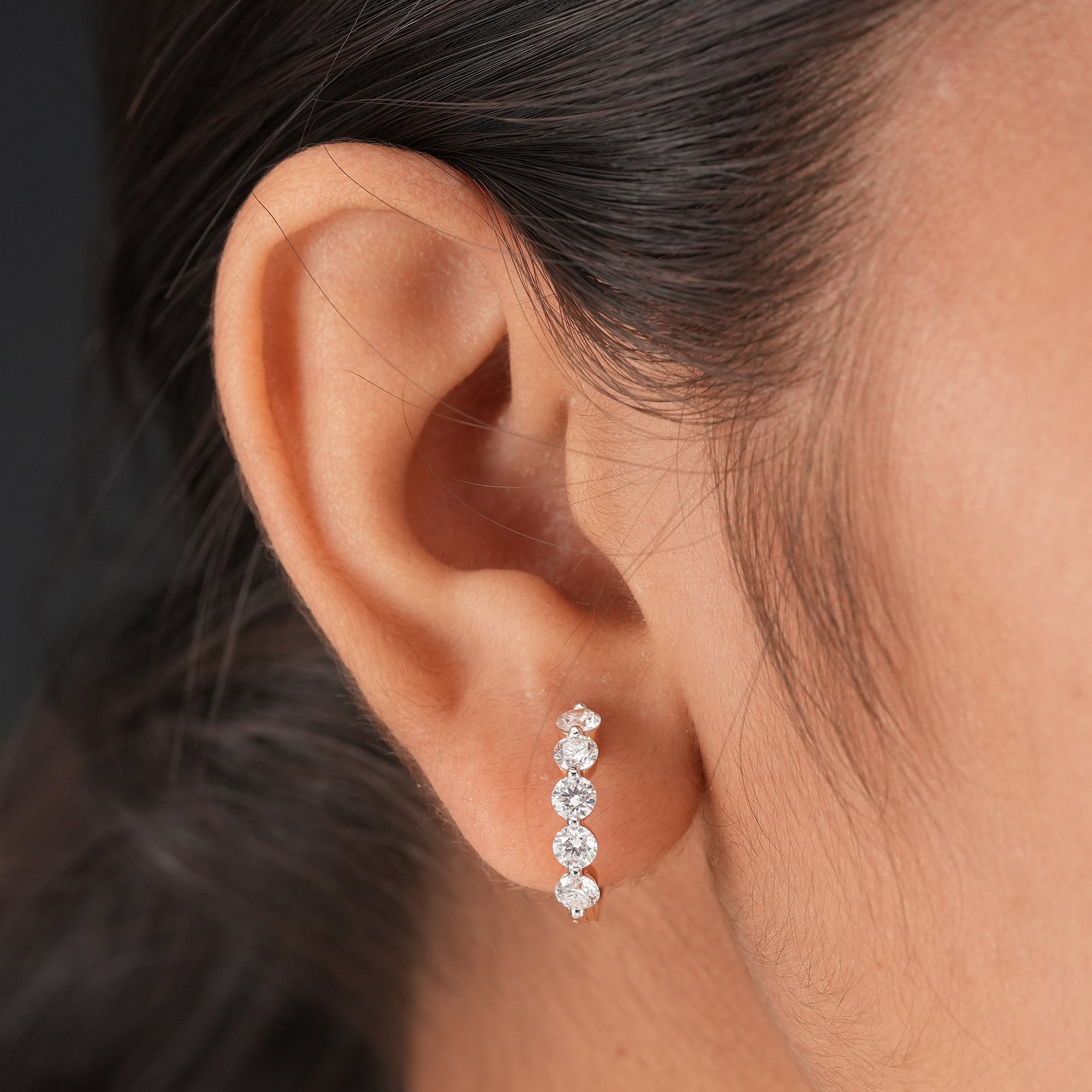 Round lab grown diamond huggie earrings with brilliant round diamonds