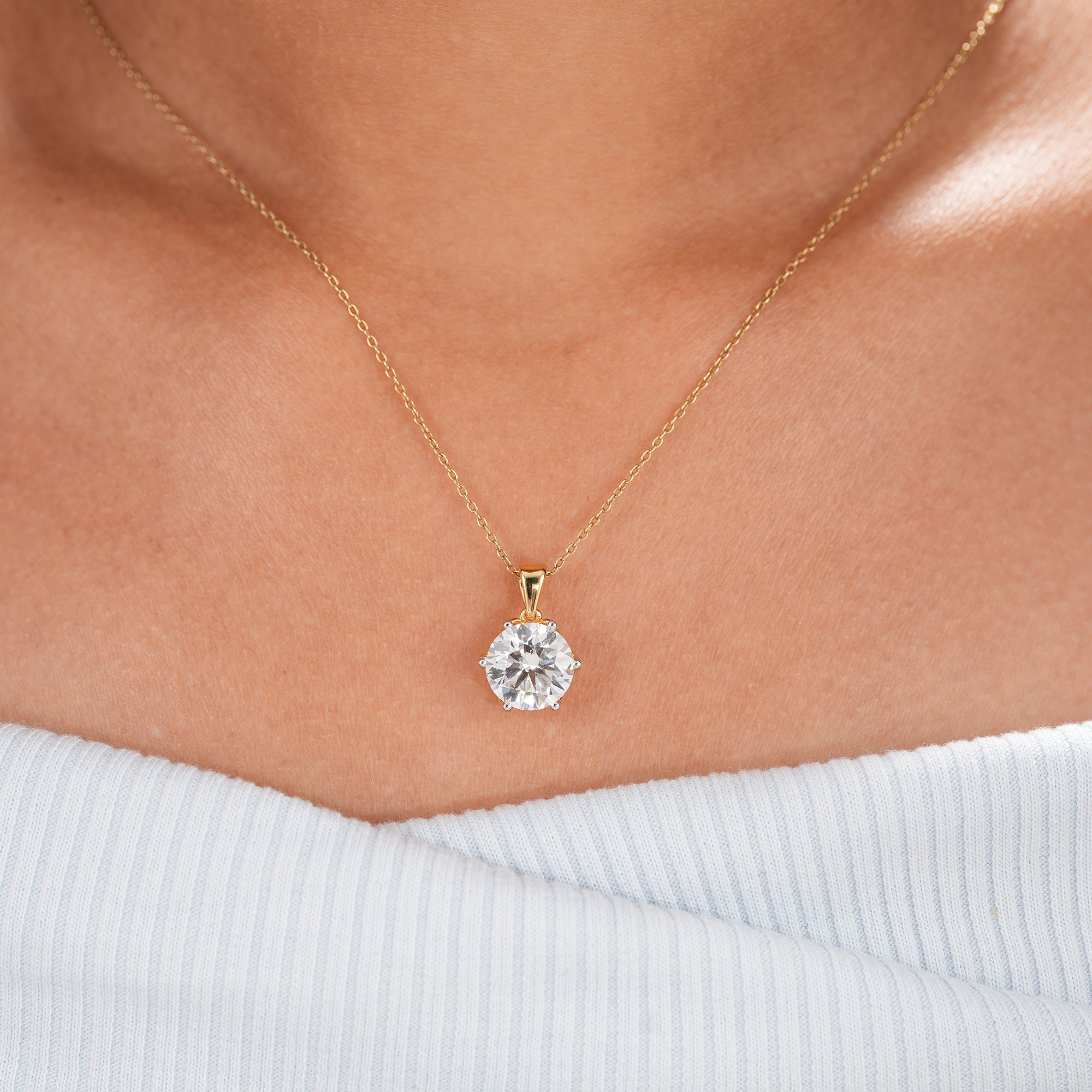 Round lab grown diamond pendant necklace with brilliant solitaire diamond