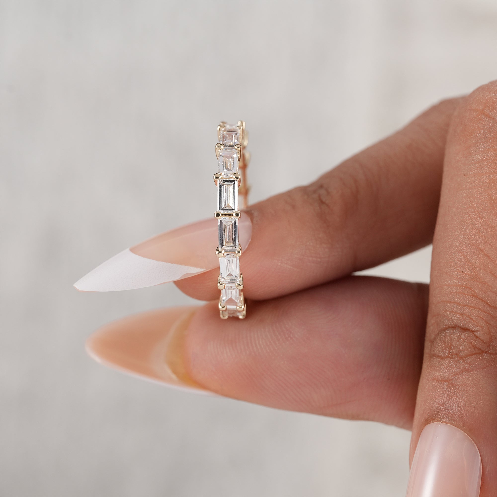 Contemporary baguette diamond anniversary ring.