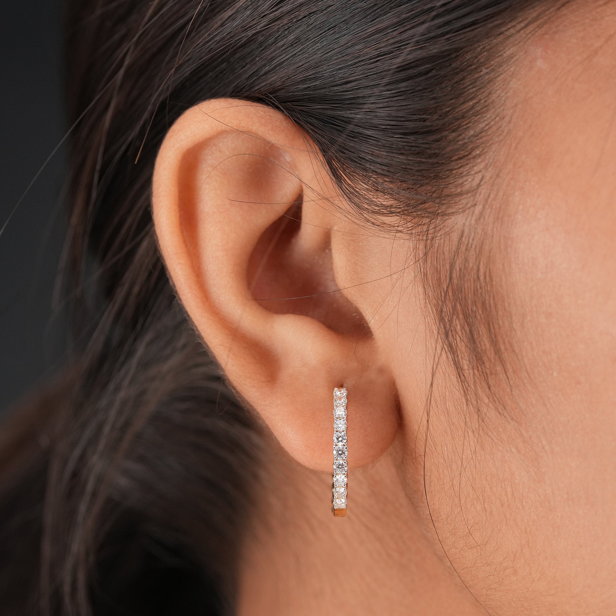 Round lab grown diamond huggie earrings with brilliant round diamonds