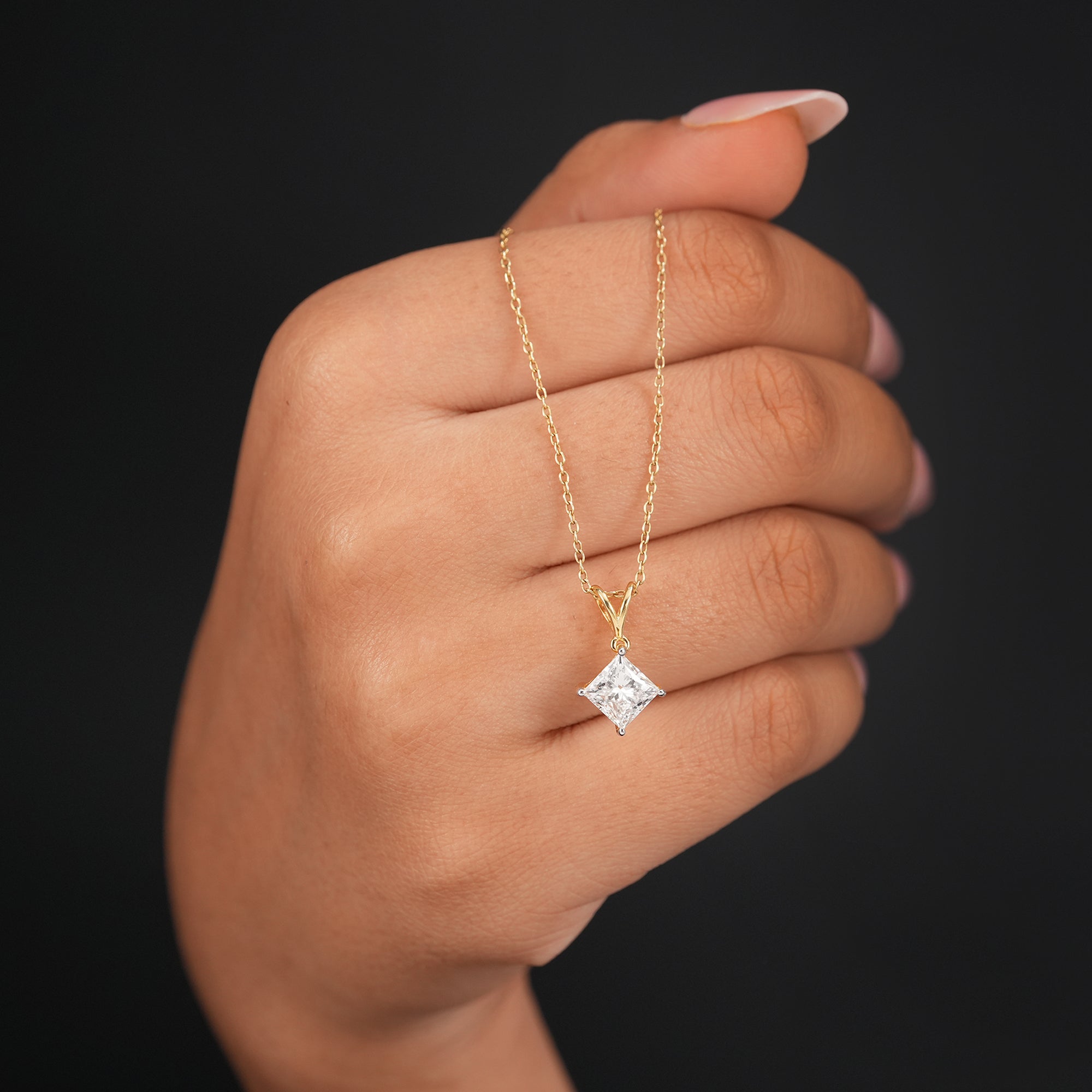 Square lab grown diamond pendant necklace gift for women