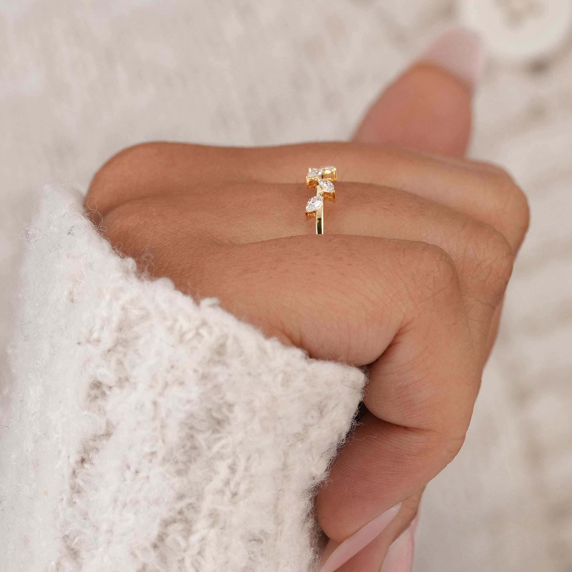 Marquise cut lab grown diamond stackable wedding ring