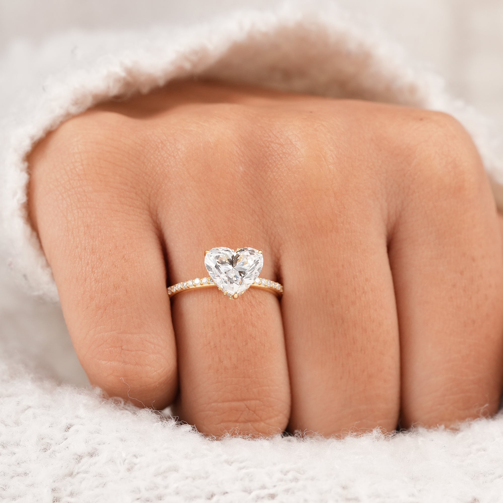 Luxury heart lab grown diamond ring with pavé band