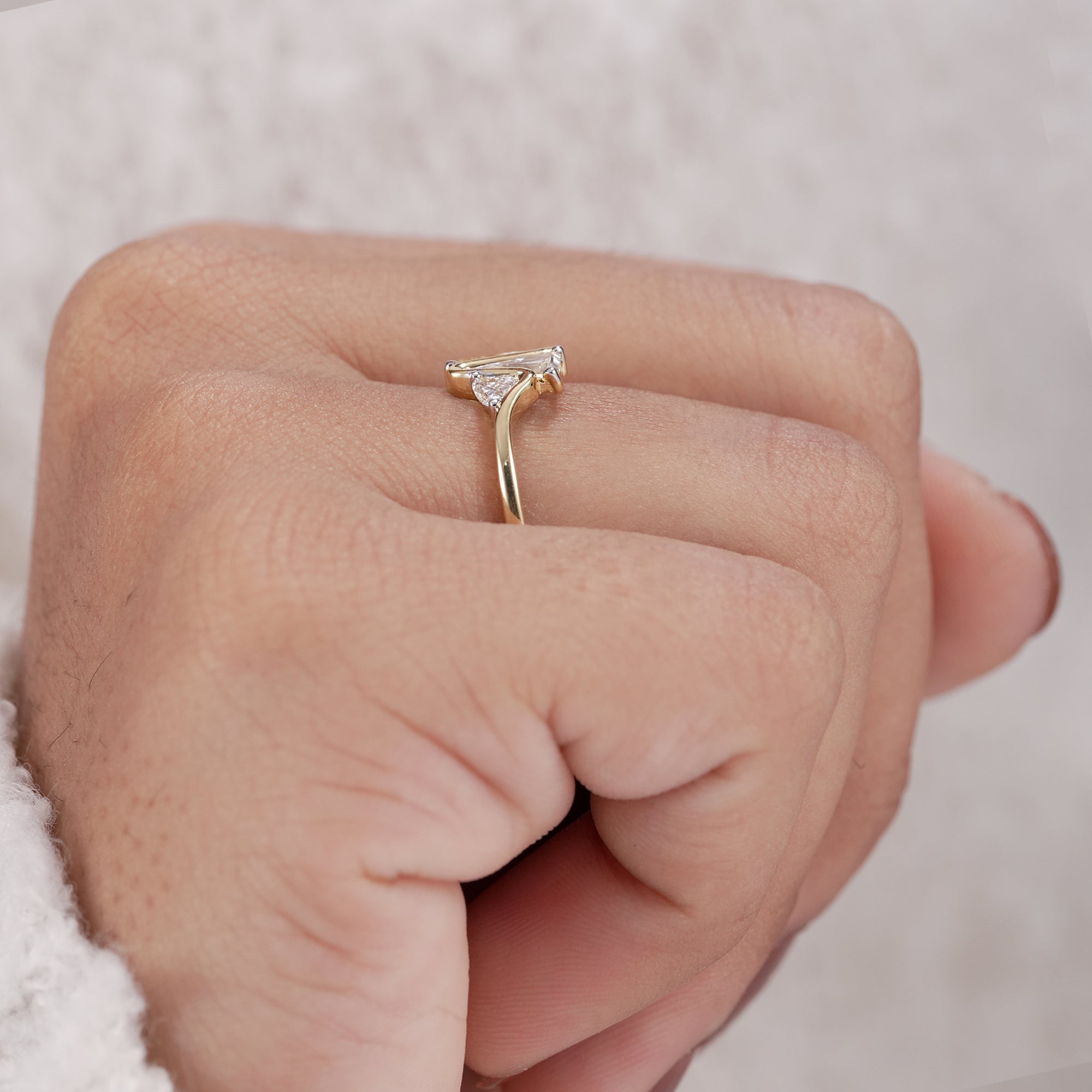 Trillion Cut Lab Diamond Wedding Band, Zig Zag Statement Diamond Ring