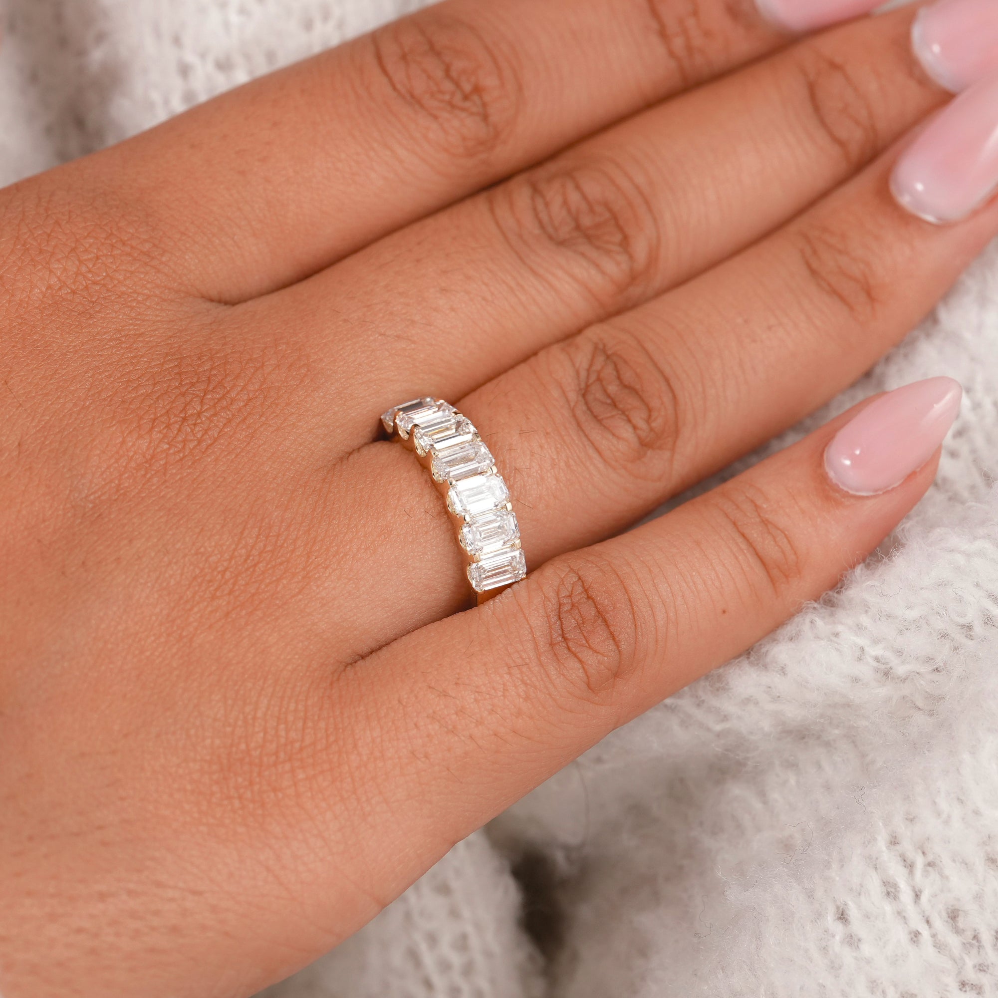 7 Stone Emerald Cut Lab Grown Diamond Eternity Wedding Band