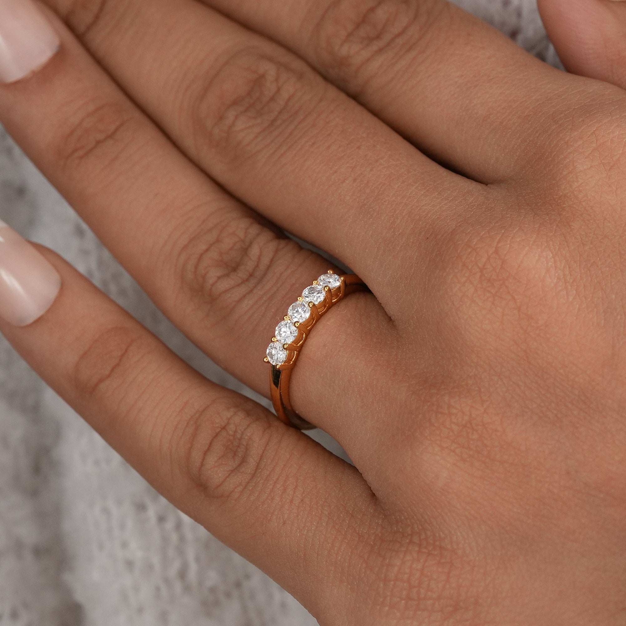 Five Stone Round Lab Grown Diamond Wedding Band