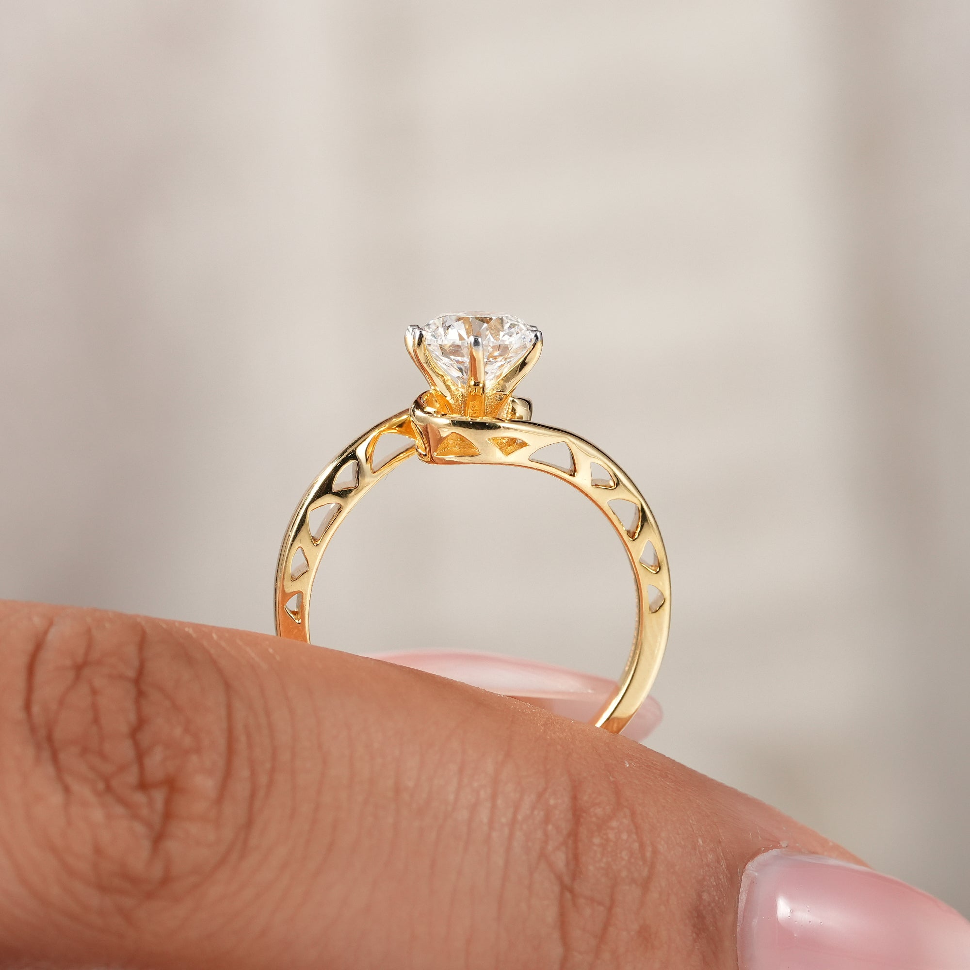 Round Cut Lab Diamond Solitaire Engagement Ring With Bypass Band