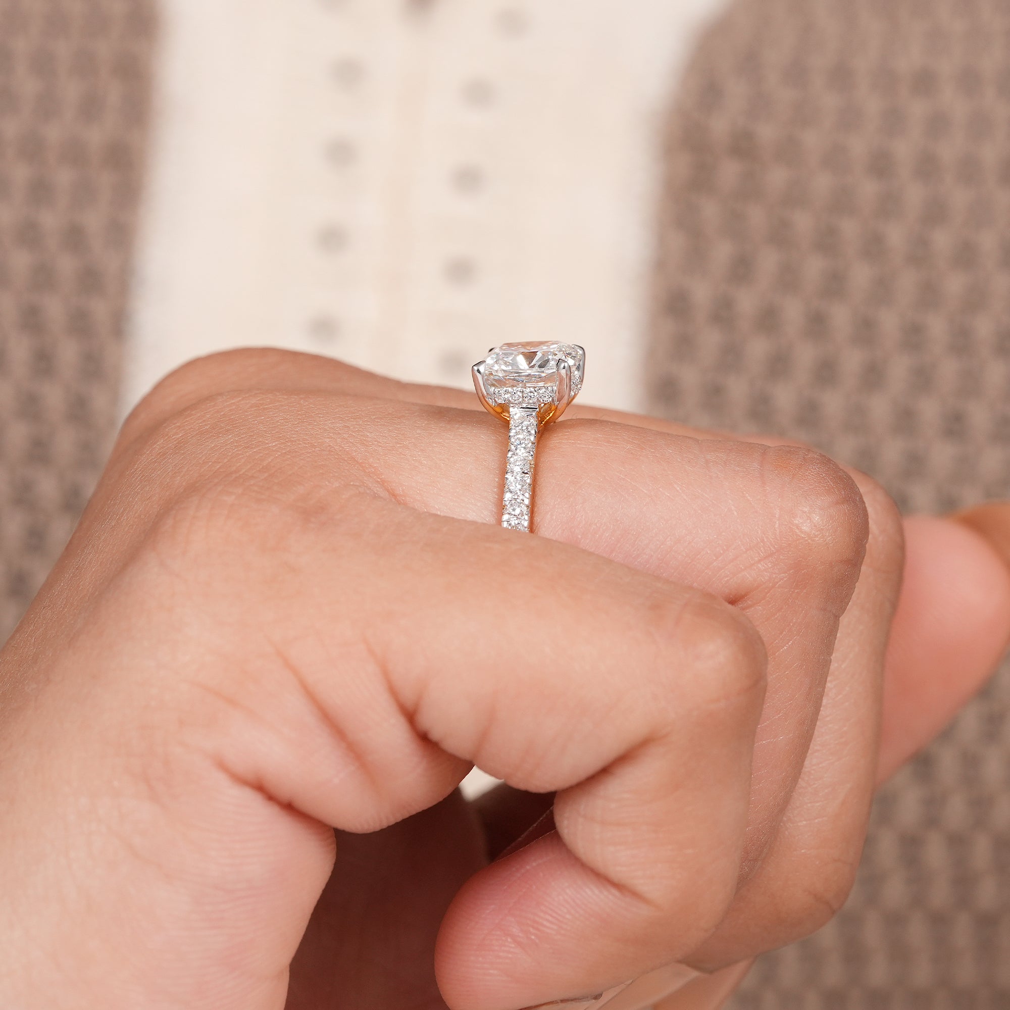 Cushion Lab Diamond Hidden Halo Engagement Ring