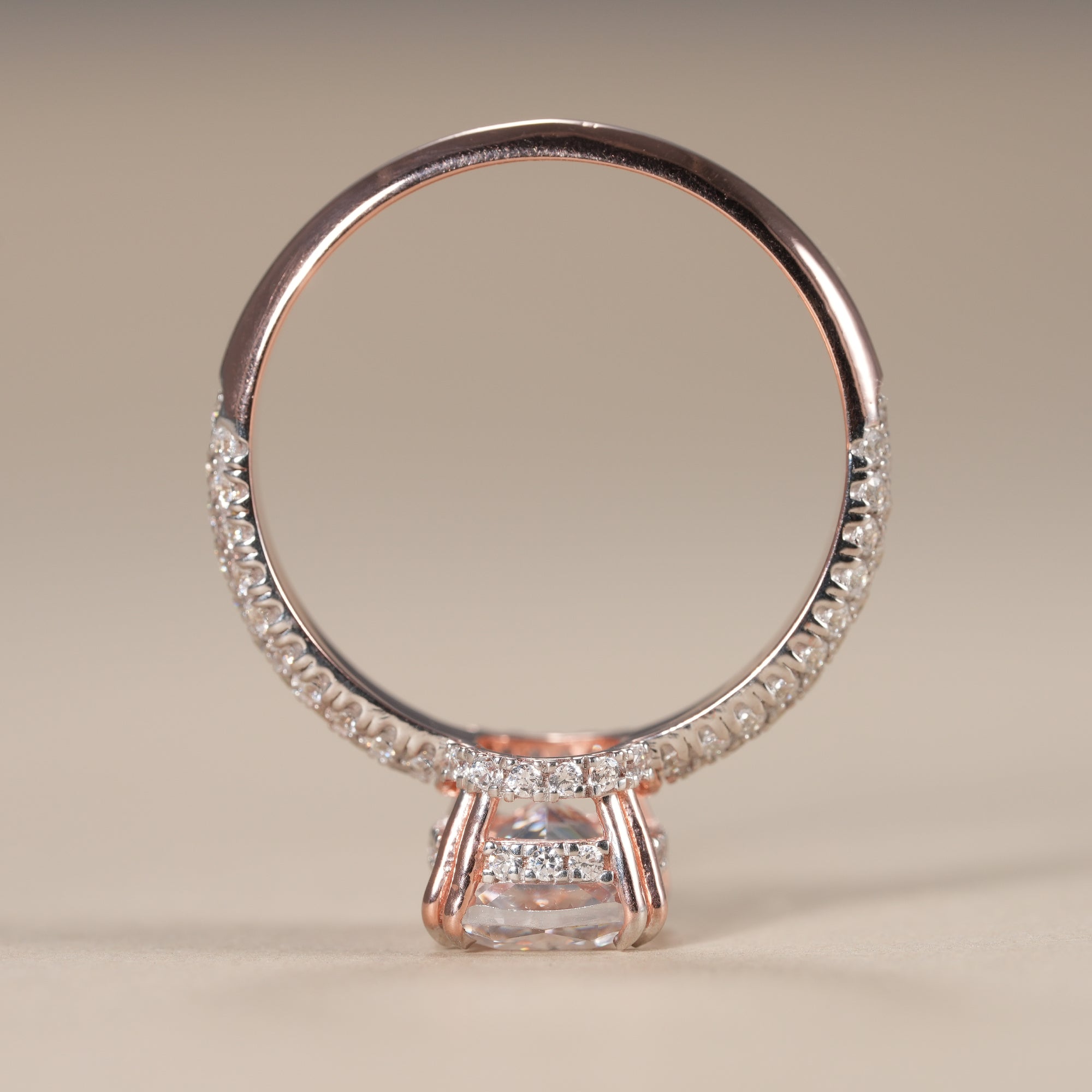 Cushion Cut Lab Diamond Engagement Ring With Pave Band