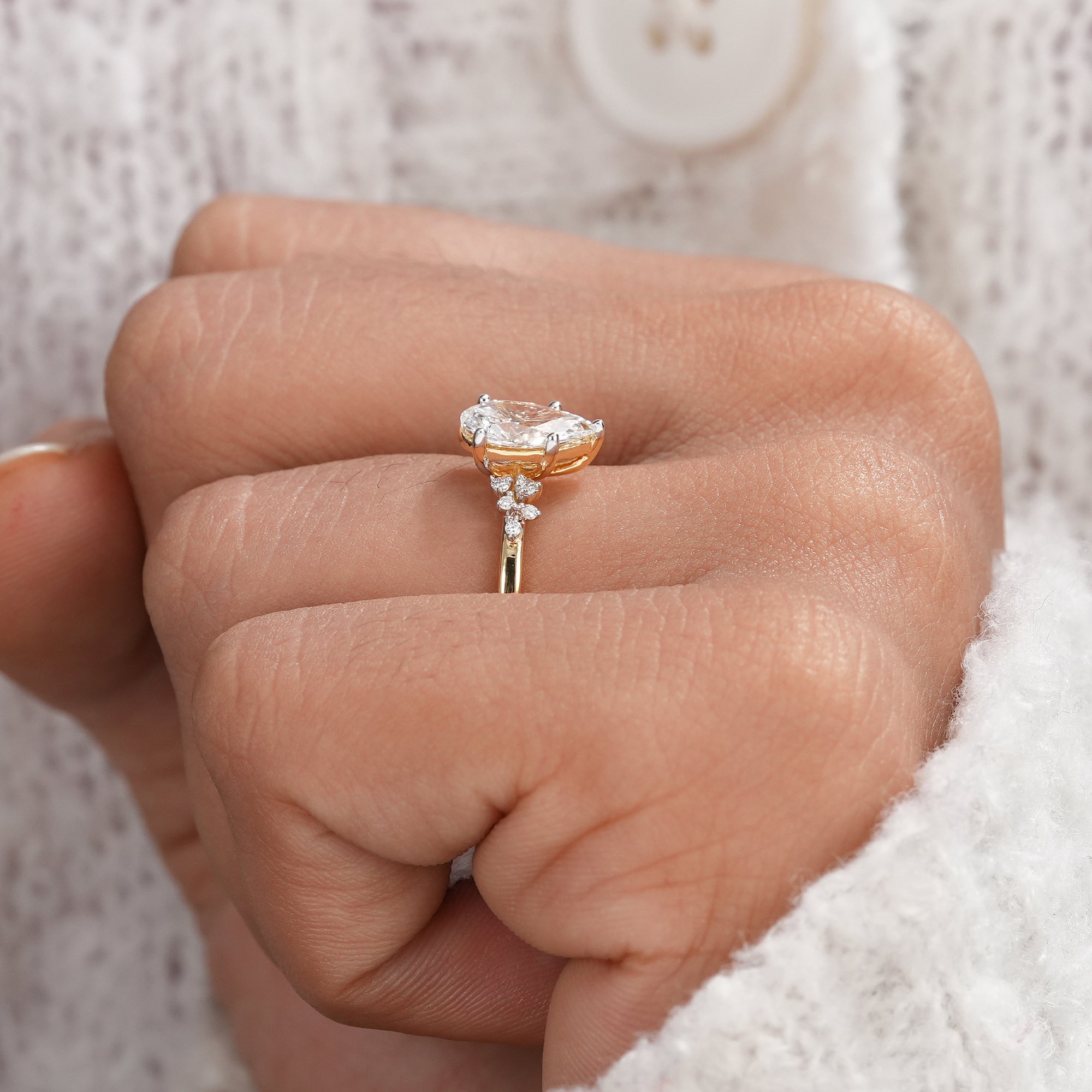 Pear Cut Lab Grown Diamond Cluster Engagement Ring