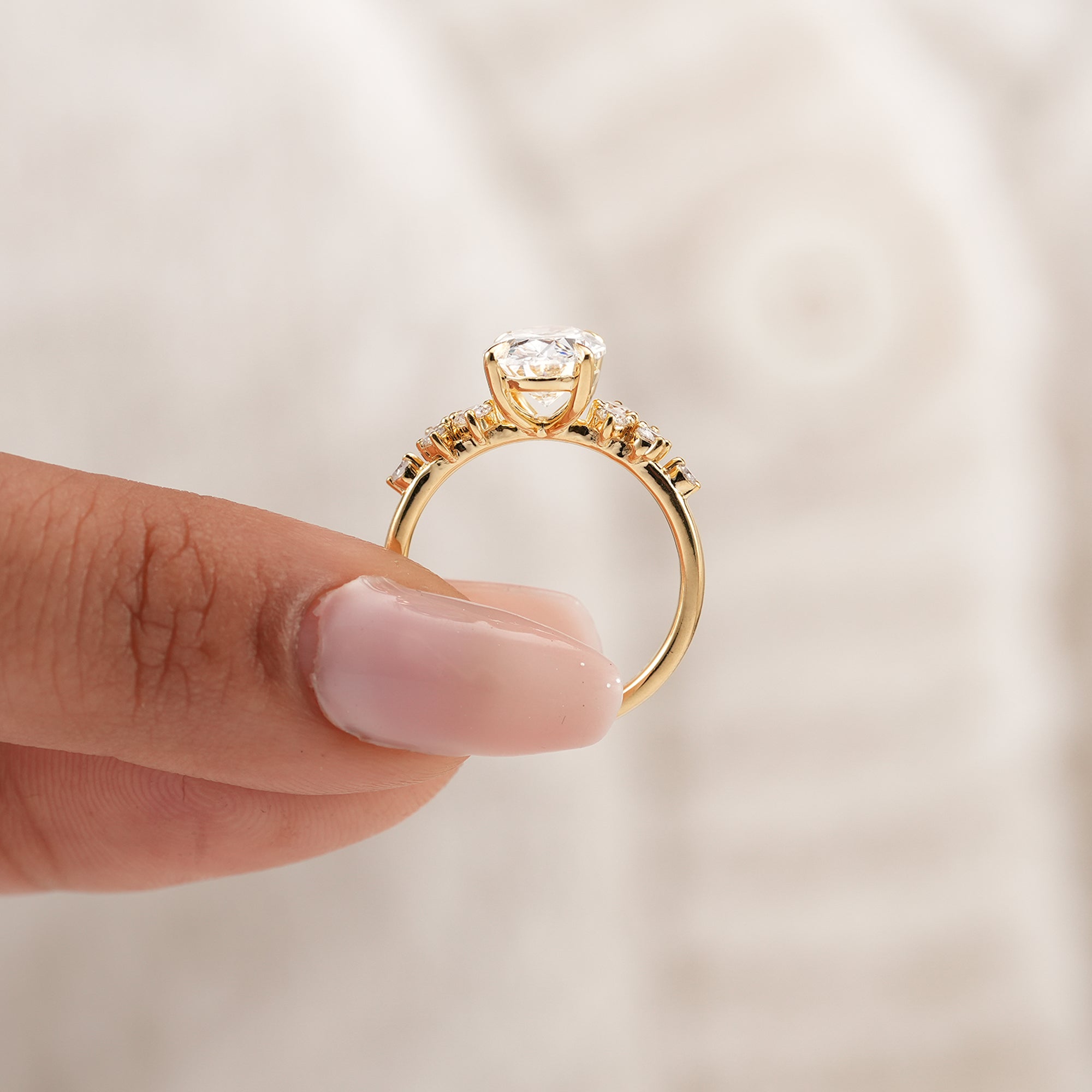 Oval anniversary ring with sparkling lab grown diamonds