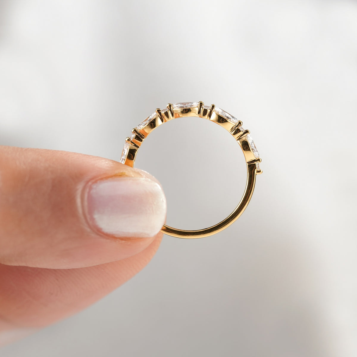 Marquise and Round Lab Diamond Half Eternity Wedding Band