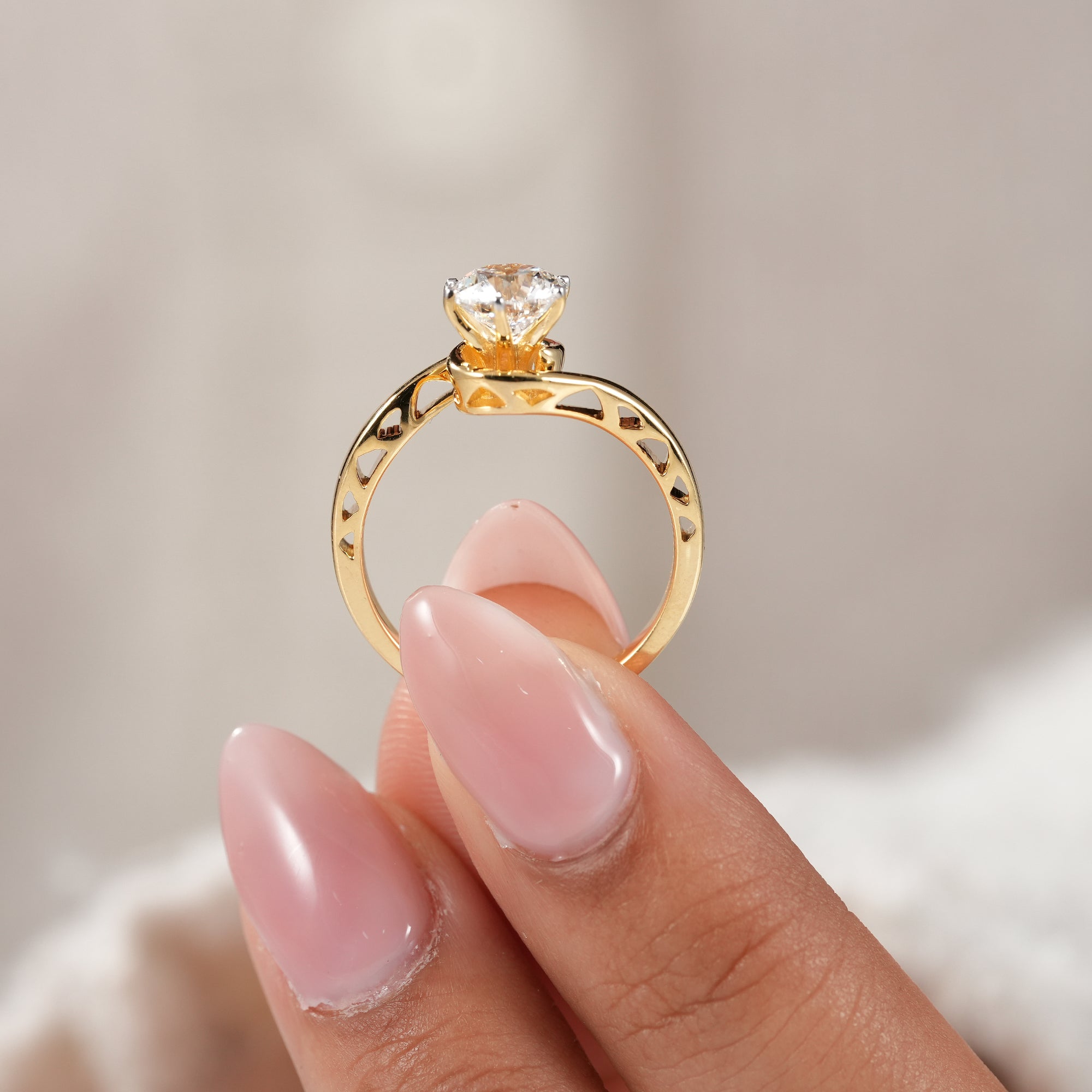 Round Cut Lab Diamond Solitaire Engagement Ring With Bypass Band