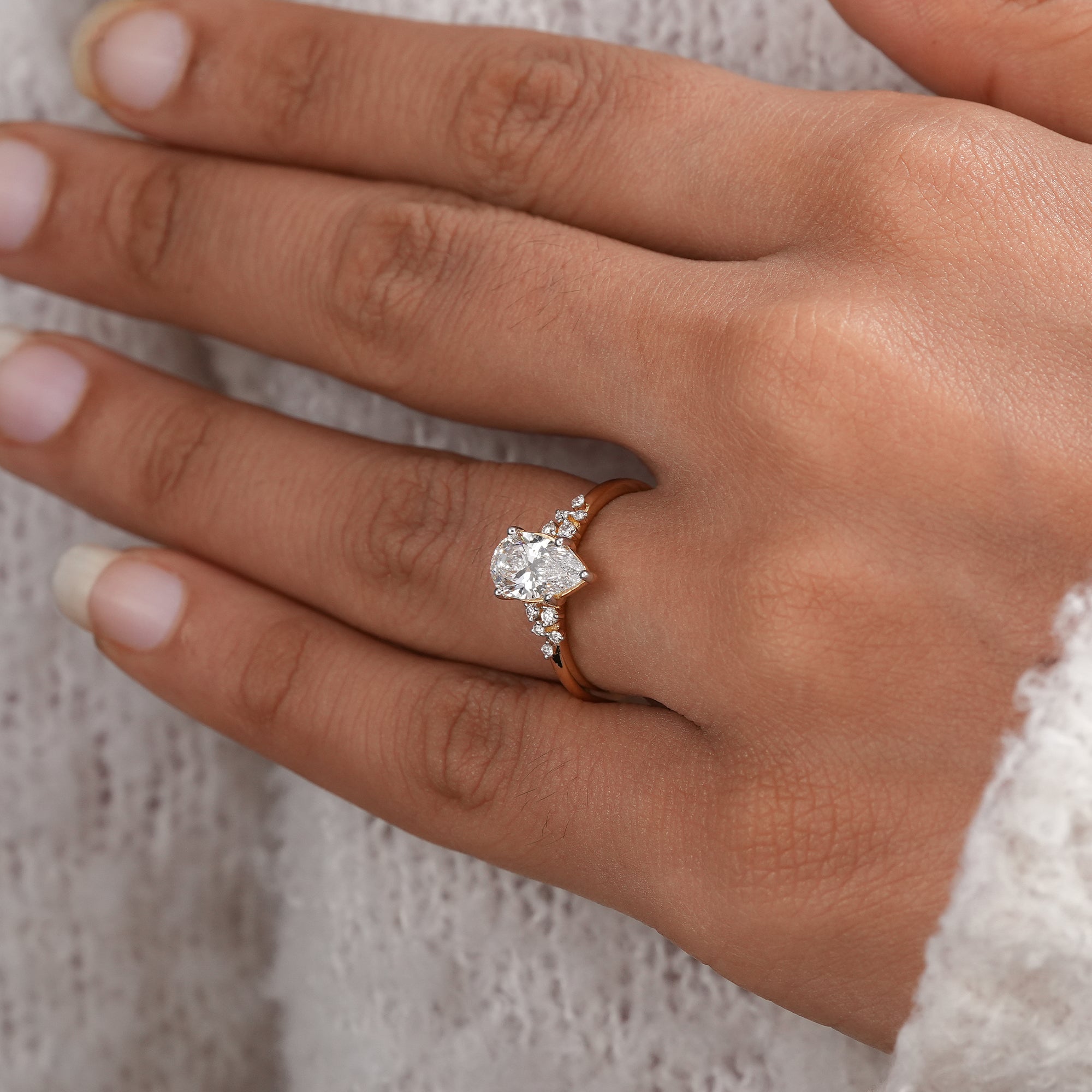 Pear Cut Lab Grown Diamond Cluster Engagement Ring
