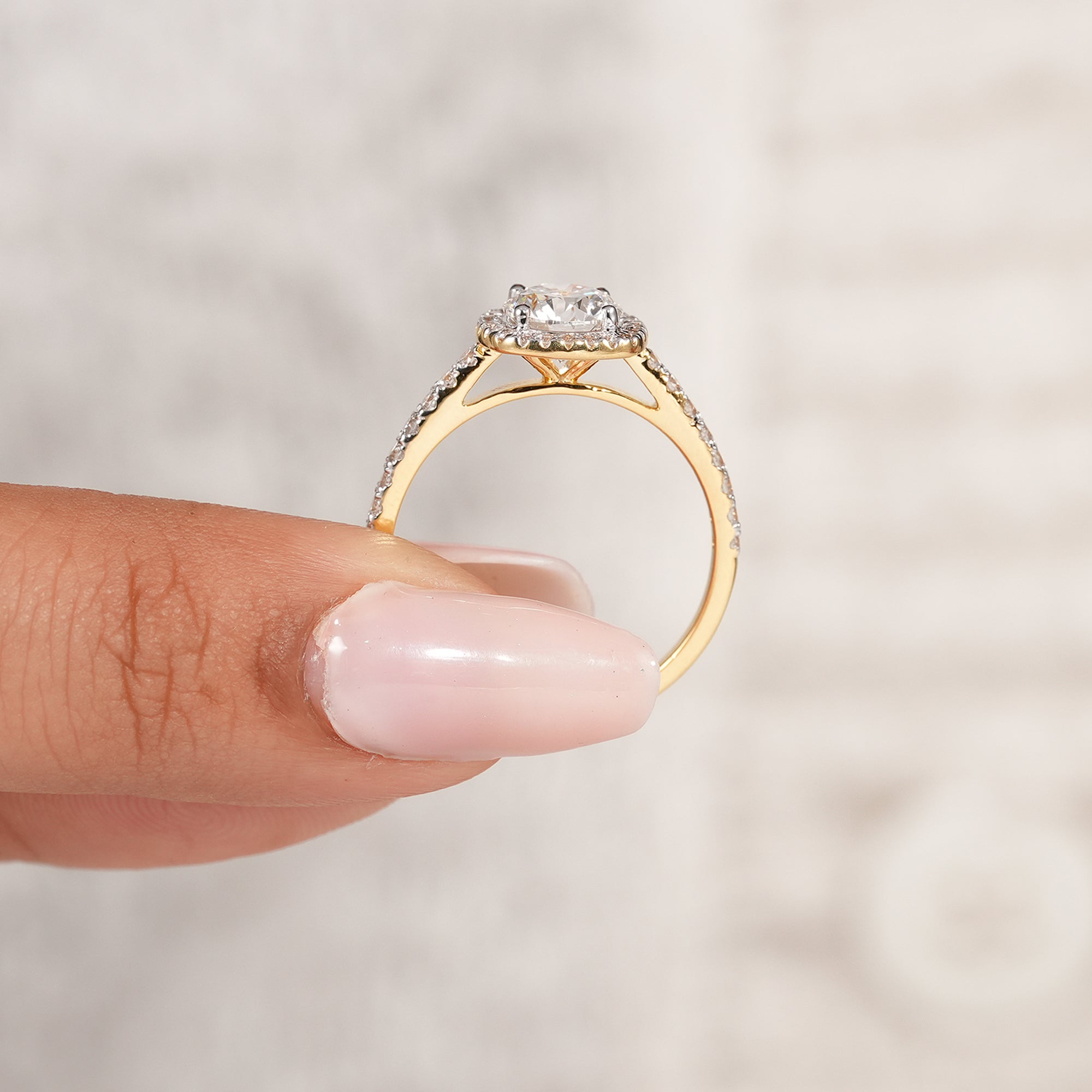Round Halo Lab Grown Diamond Engagement Ring Cushion Halo Pave Bridal Ring