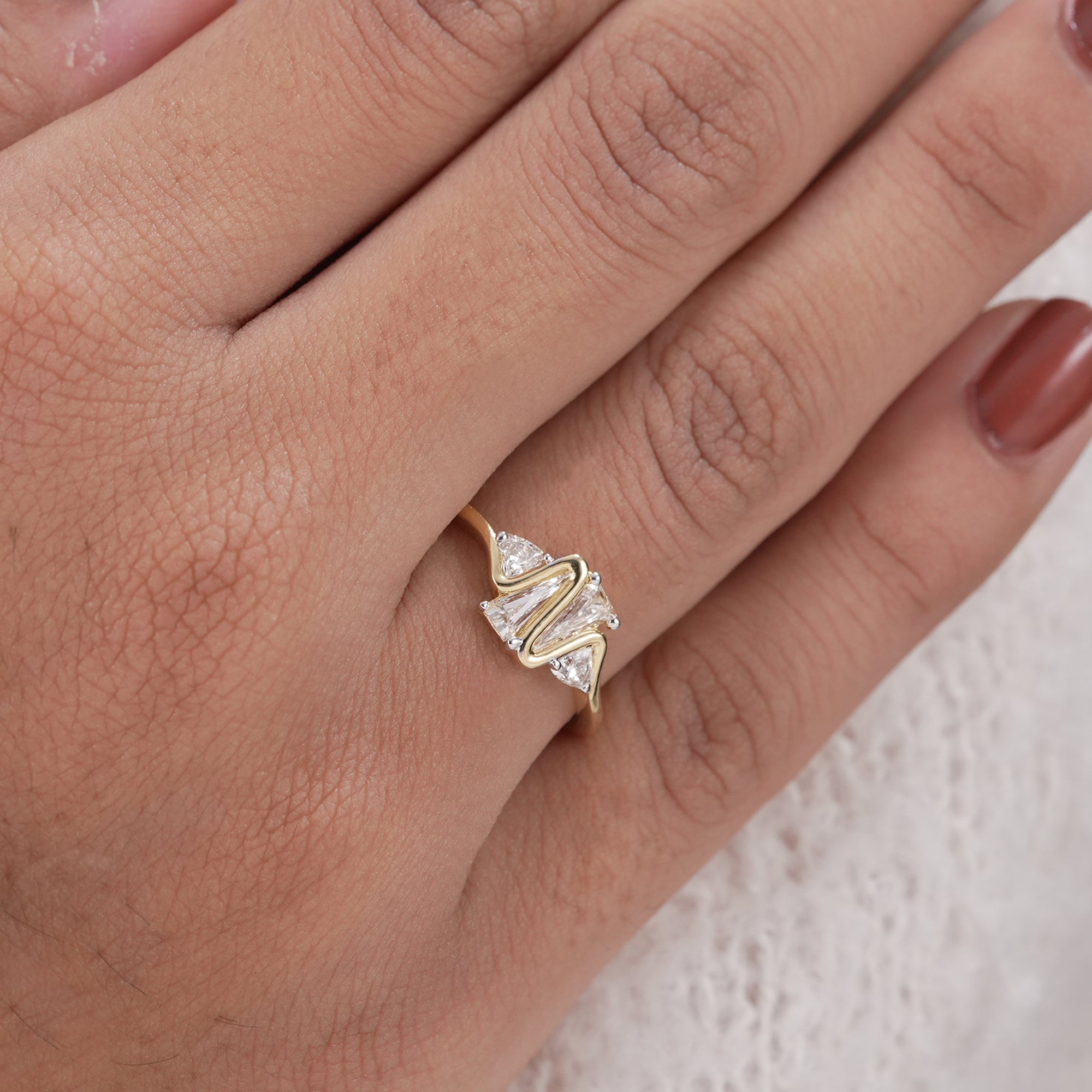 Trillion Cut Lab Diamond Wedding Band, Zig Zag Statement Diamond Ring