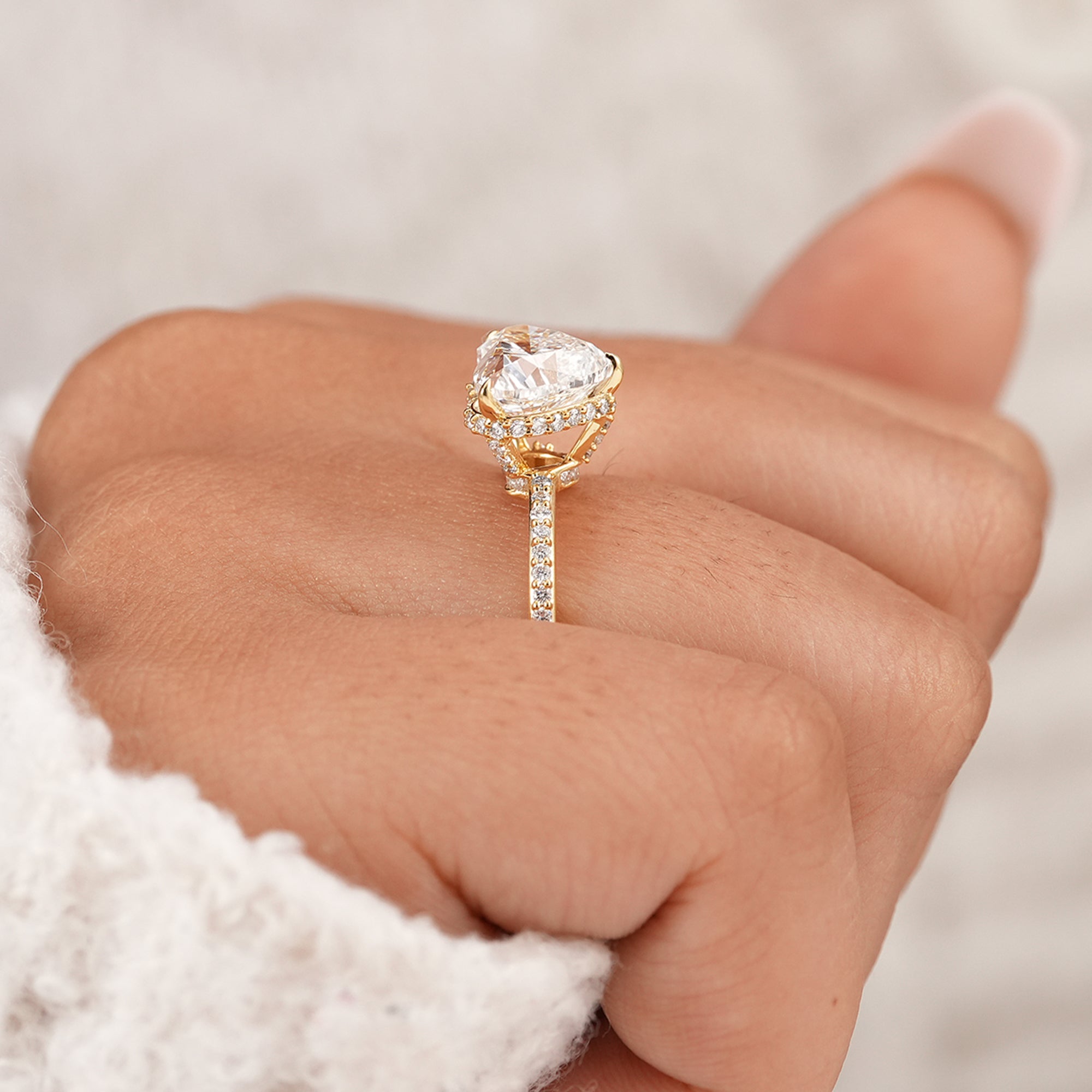 Heart wedding ring featuring ethically grown lab diamond