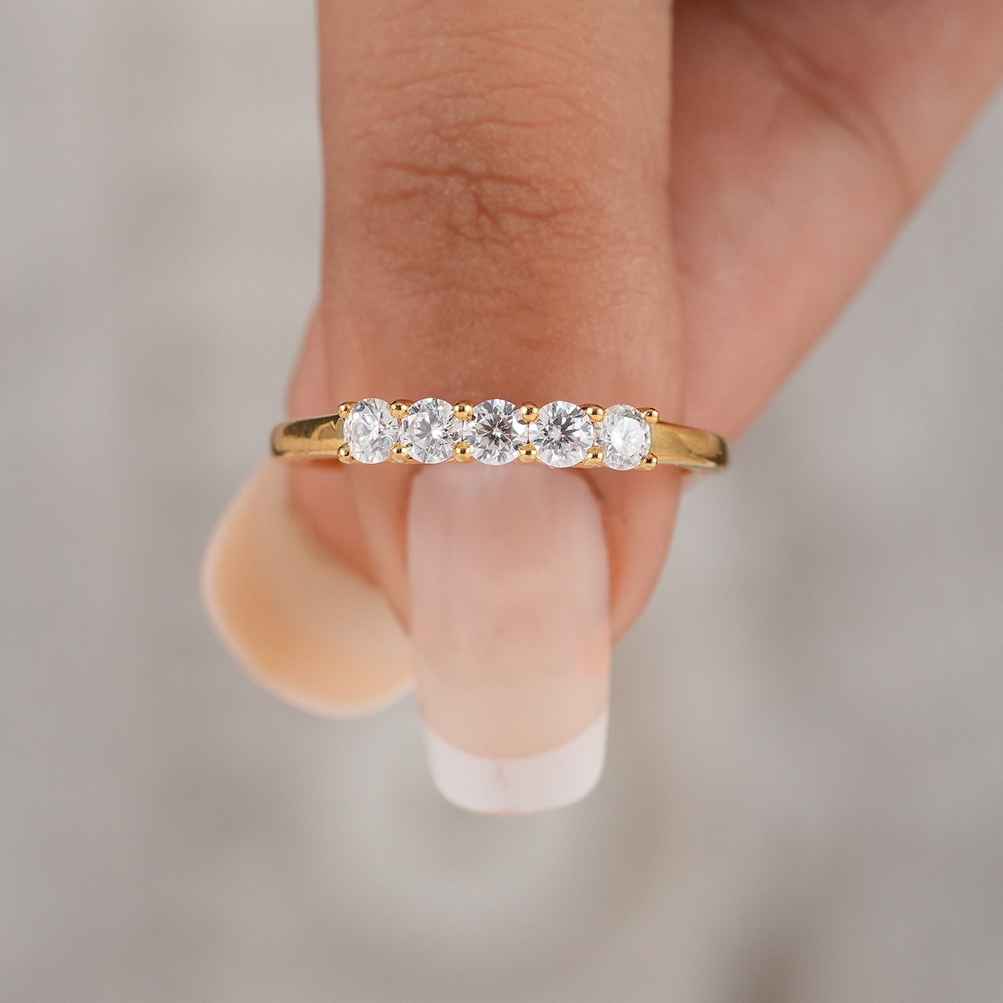 Five Stone Round Lab Grown Diamond Wedding Band
