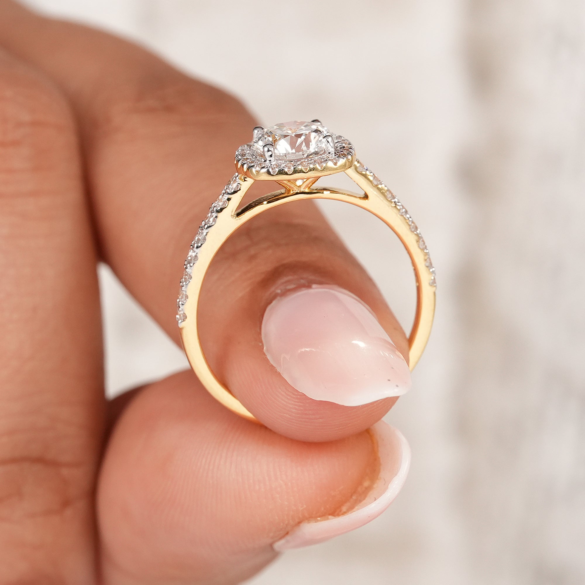 Round Halo Lab Grown Diamond Engagement Ring Cushion Halo Pave Bridal Ring