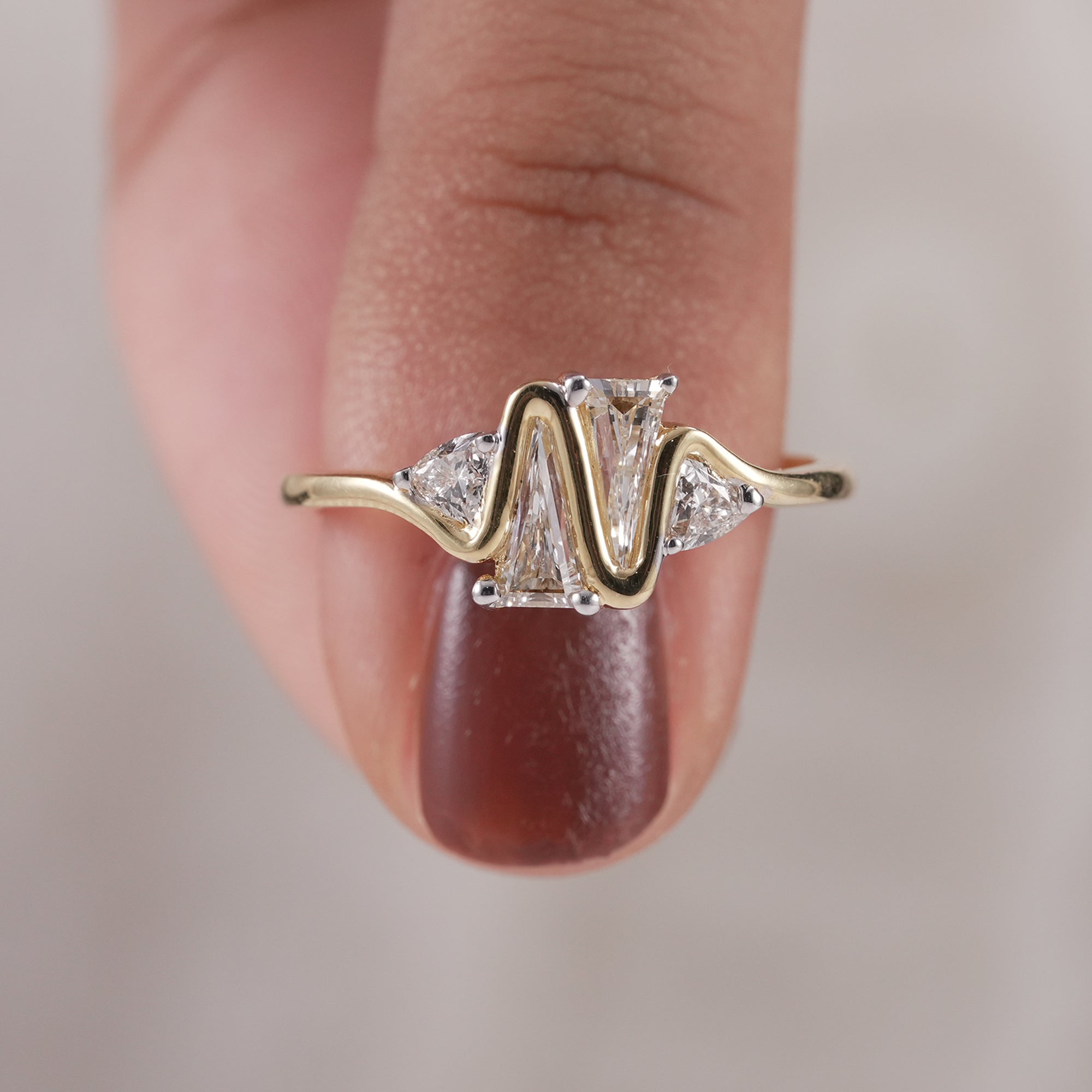 Trillion Cut Lab Diamond Wedding Band, Zig Zag Statement Diamond Ring