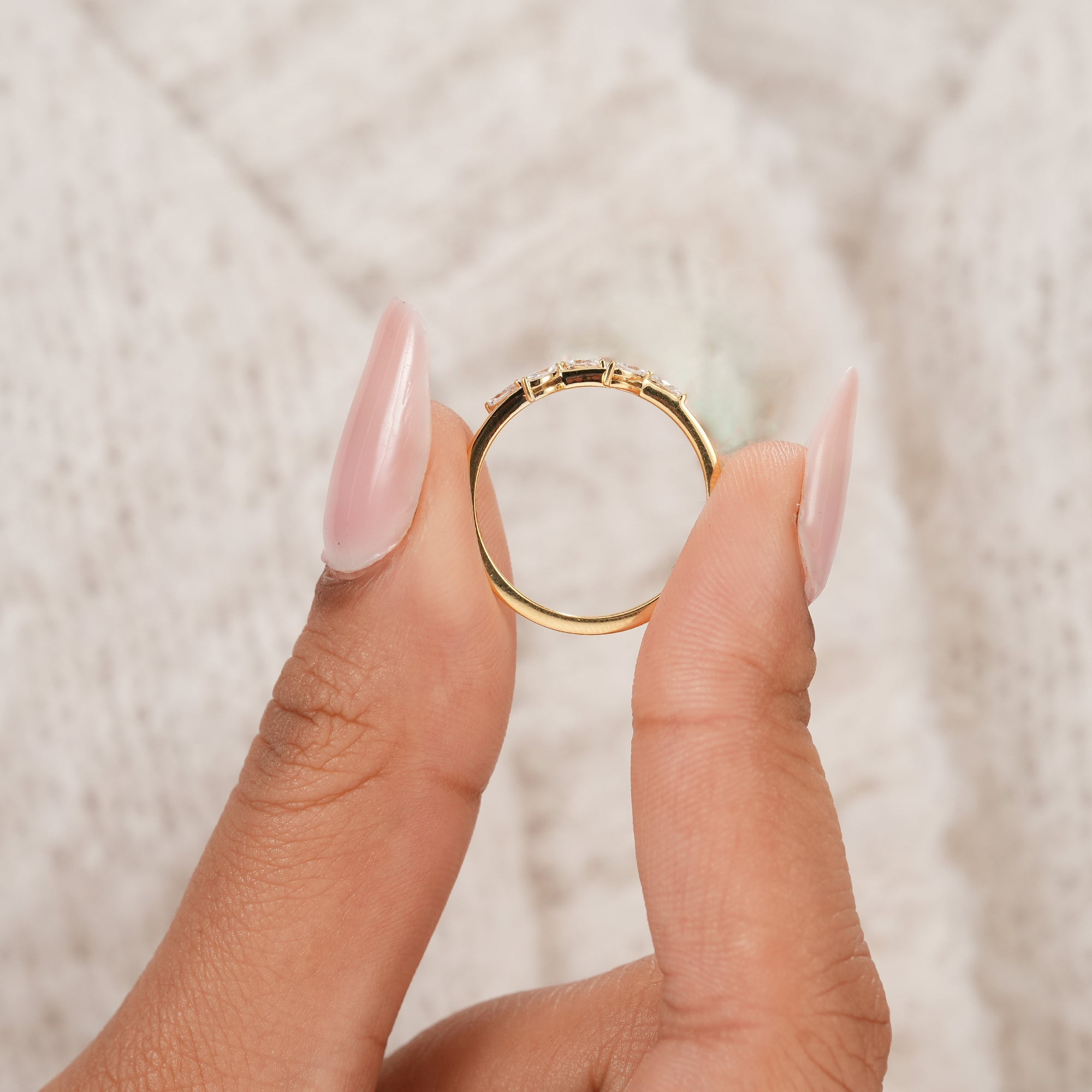 Handcrafted marquise diamond band for stacking with engagement rings