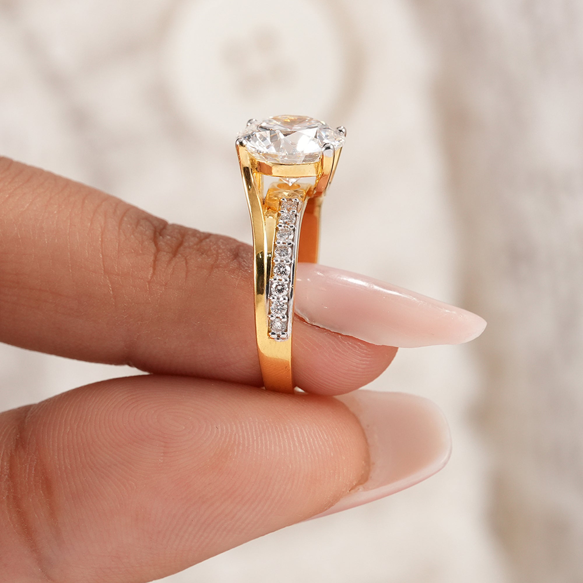Modern IGI certified round lab diamond engagement ring with four prong setting