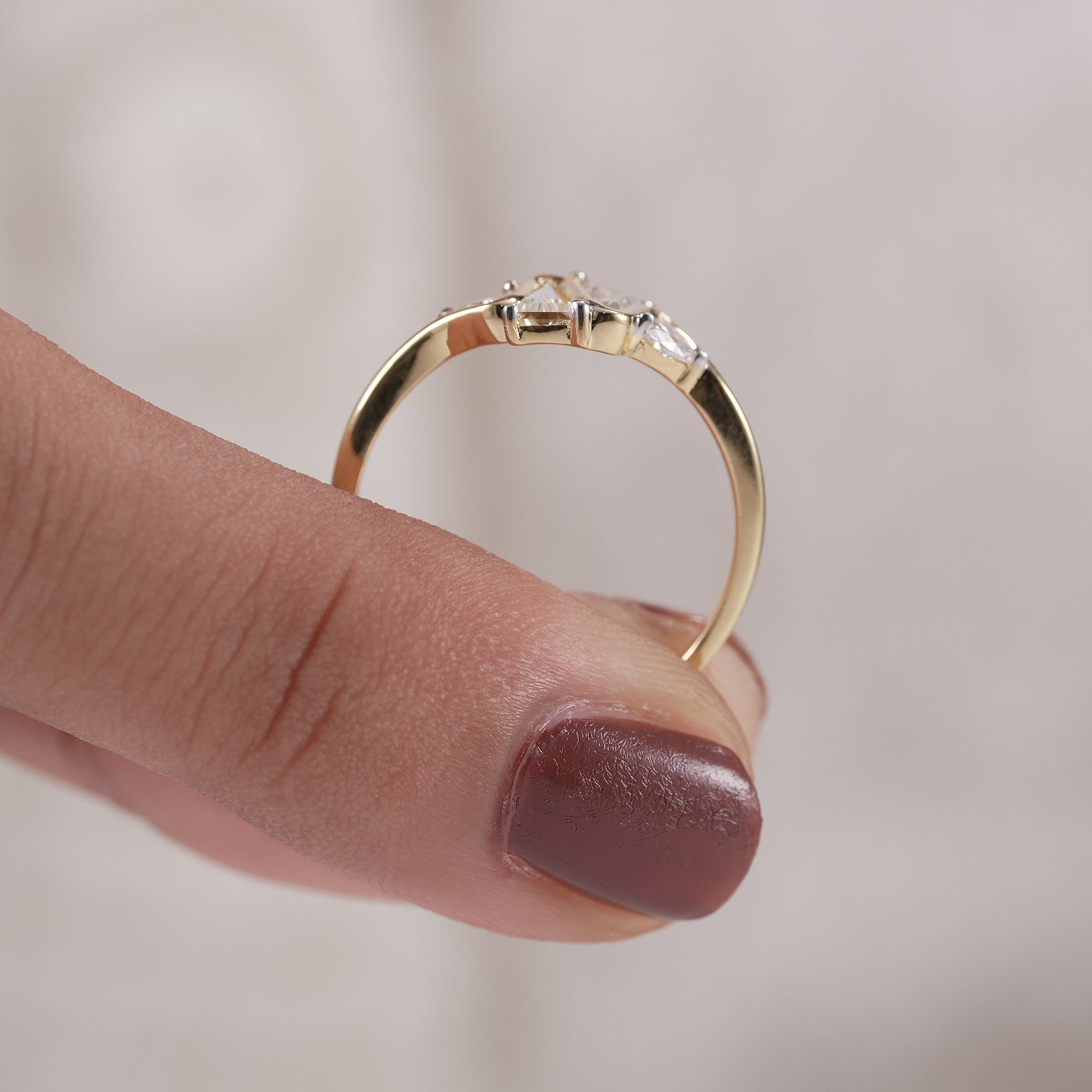 Trillion Cut Lab Diamond Wedding Band, Zig Zag Statement Diamond Ring