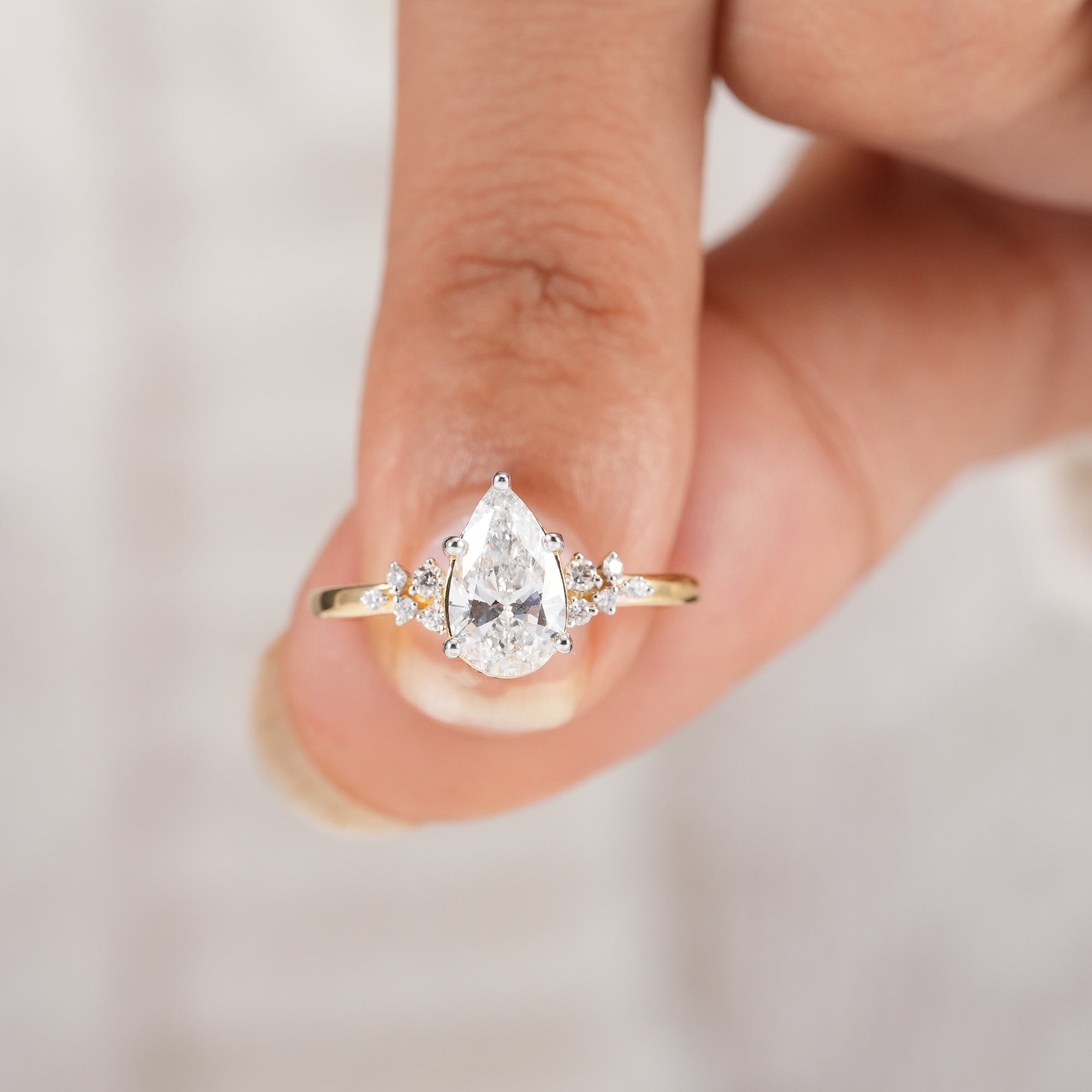 Pear Cut Lab Grown Diamond Cluster Engagement Ring
