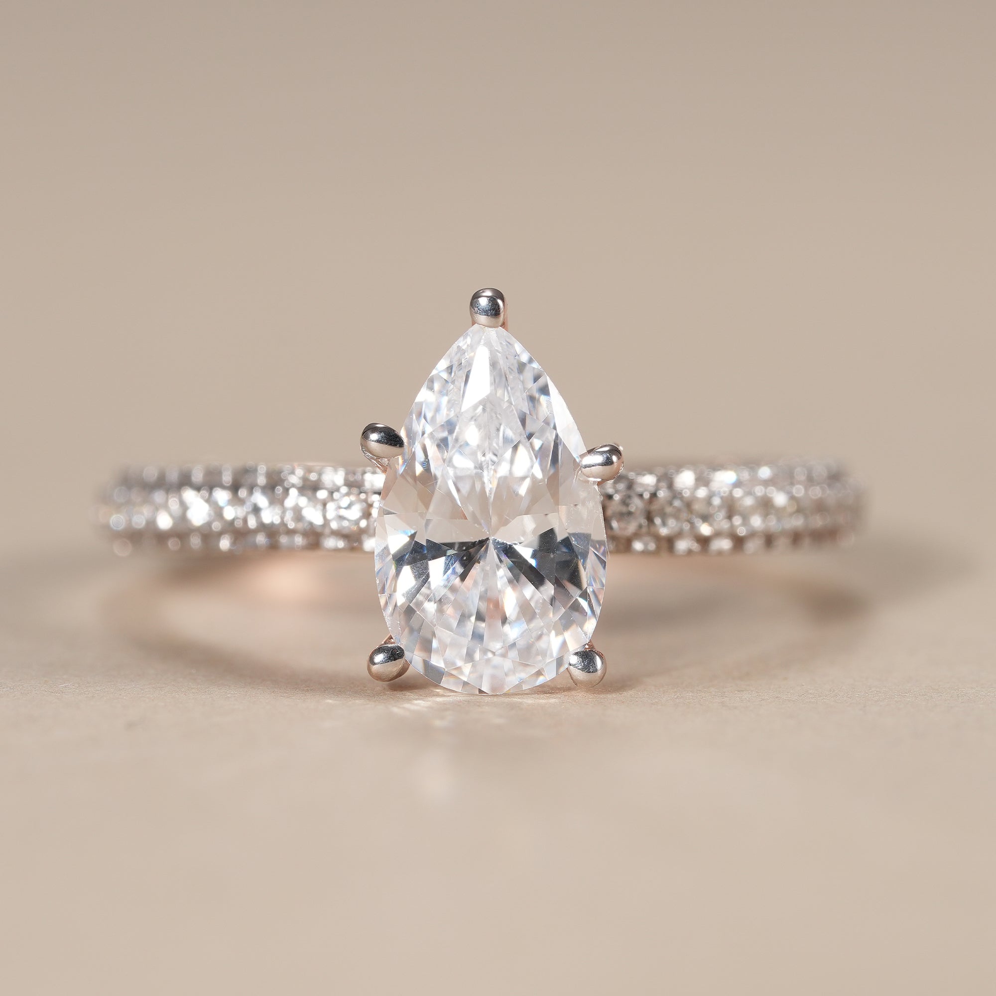 Pear Cut Lab Diamond Engagement Ring With Pave Band