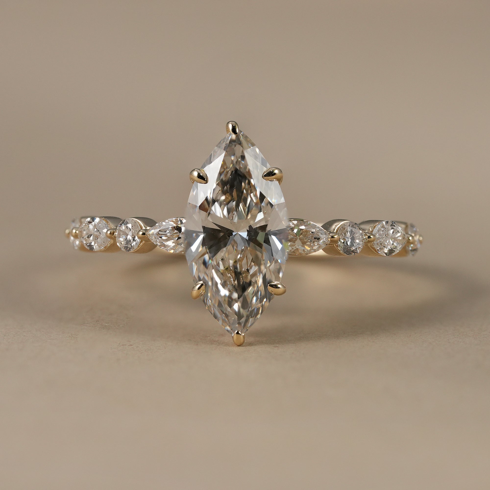 Marquise Lab Diamond Hidden Halo Engagement Ring