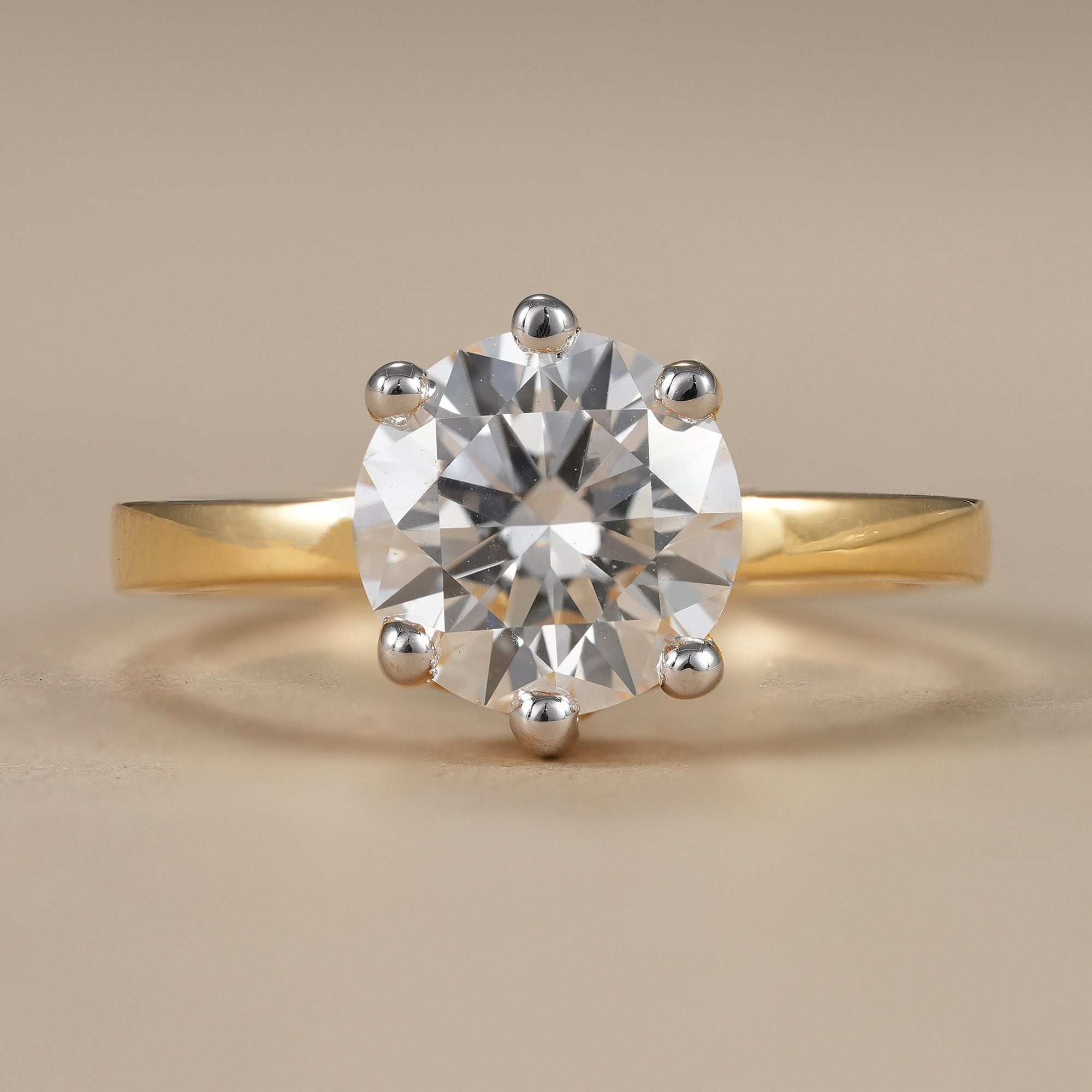 Six Prong Round Cut Lab Diamond Solitaire Engagement Ring
