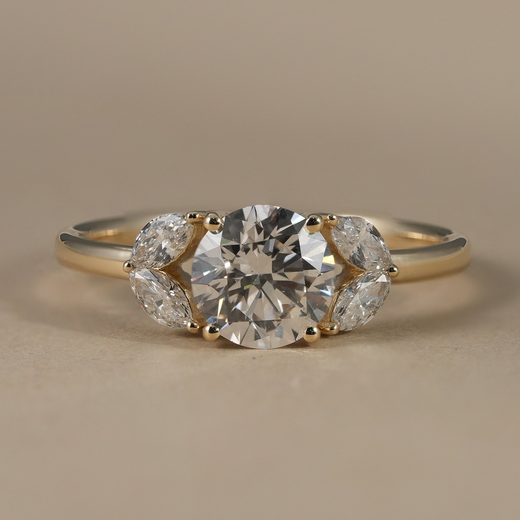 Floral Cluster Round Cut Lab Diamond Engagement Ring