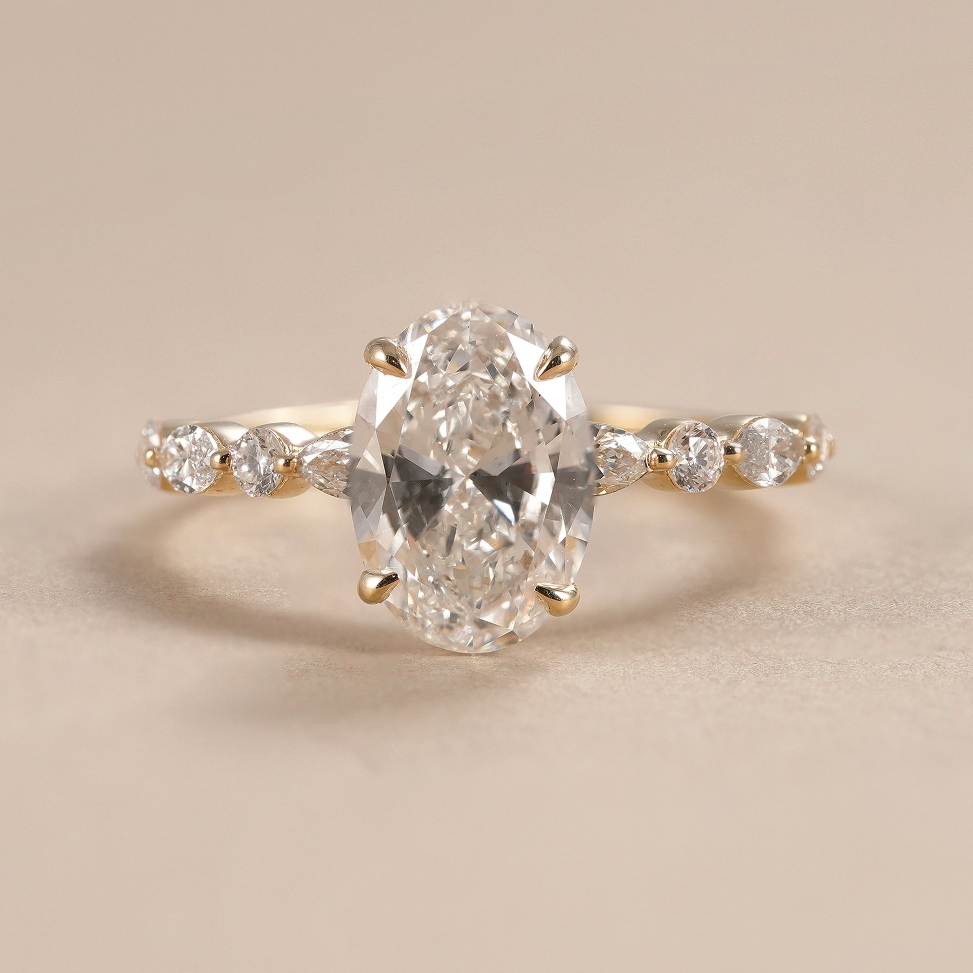 Oval Cut Lab Grown Diamond Hidden Halo Engagement Ring