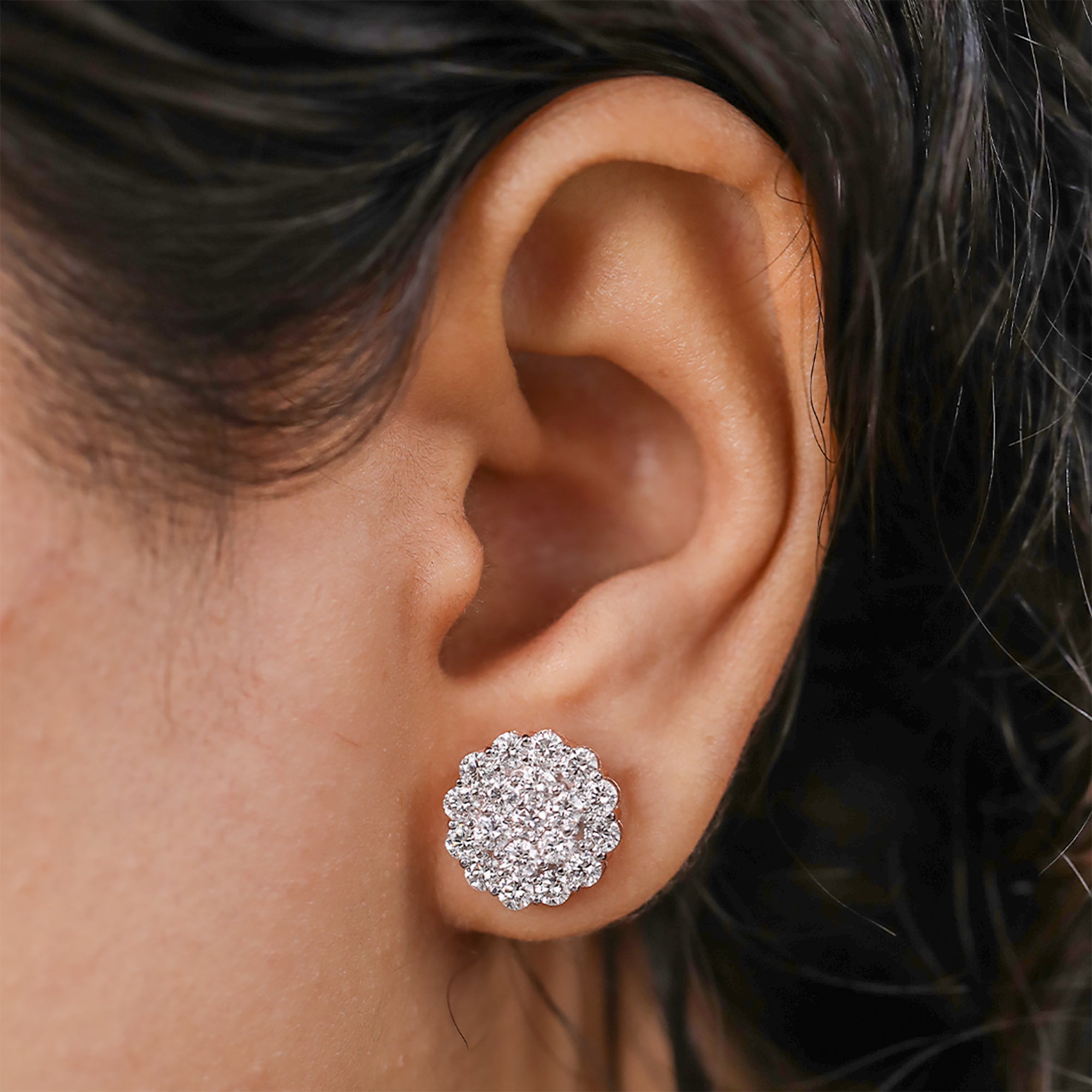 Dazzling round cluster diamond earrings designed for elegant evening occasions