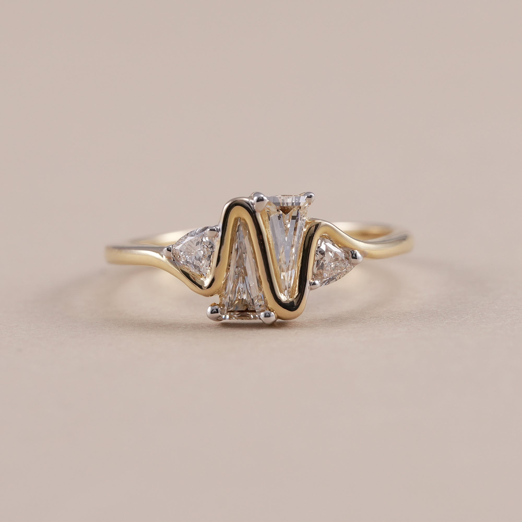 Trillion Cut Lab Diamond Wedding Band, Zig Zag Statement Diamond Ring