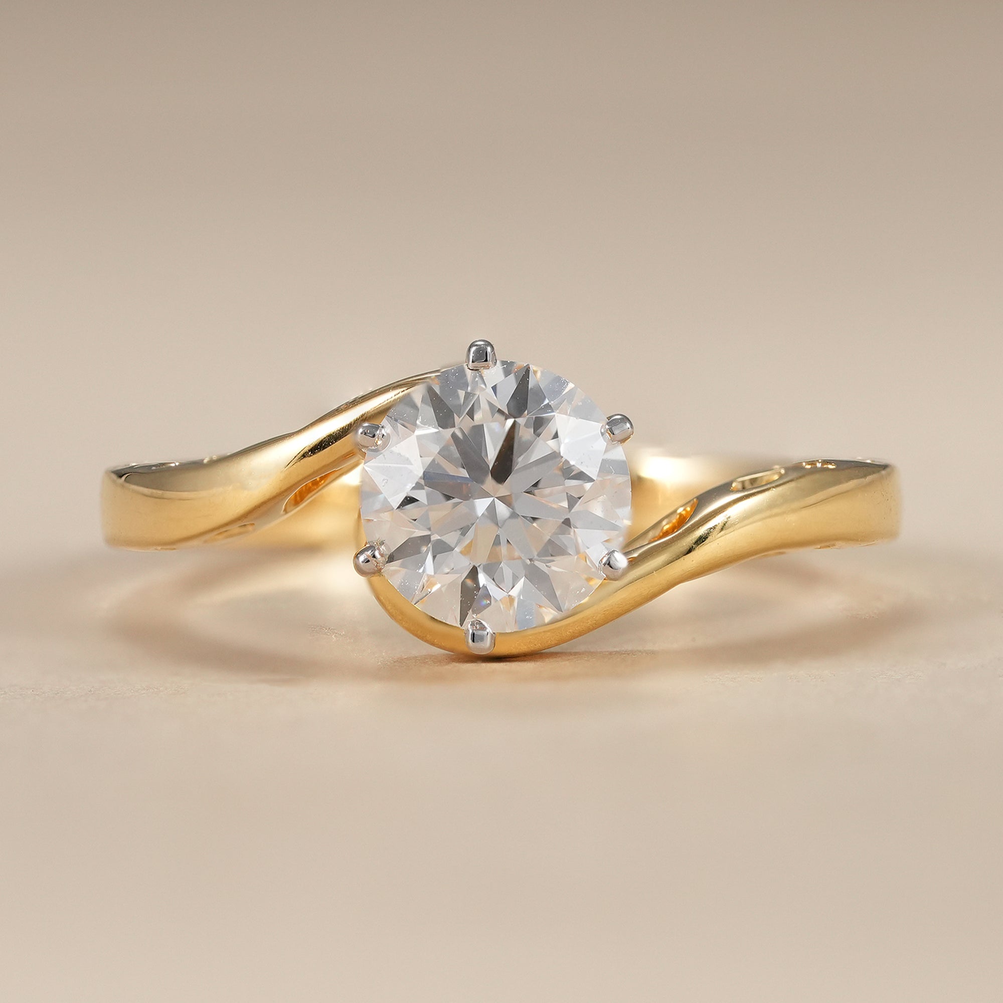 Round Cut Lab Diamond Solitaire Engagement Ring With Bypass Band